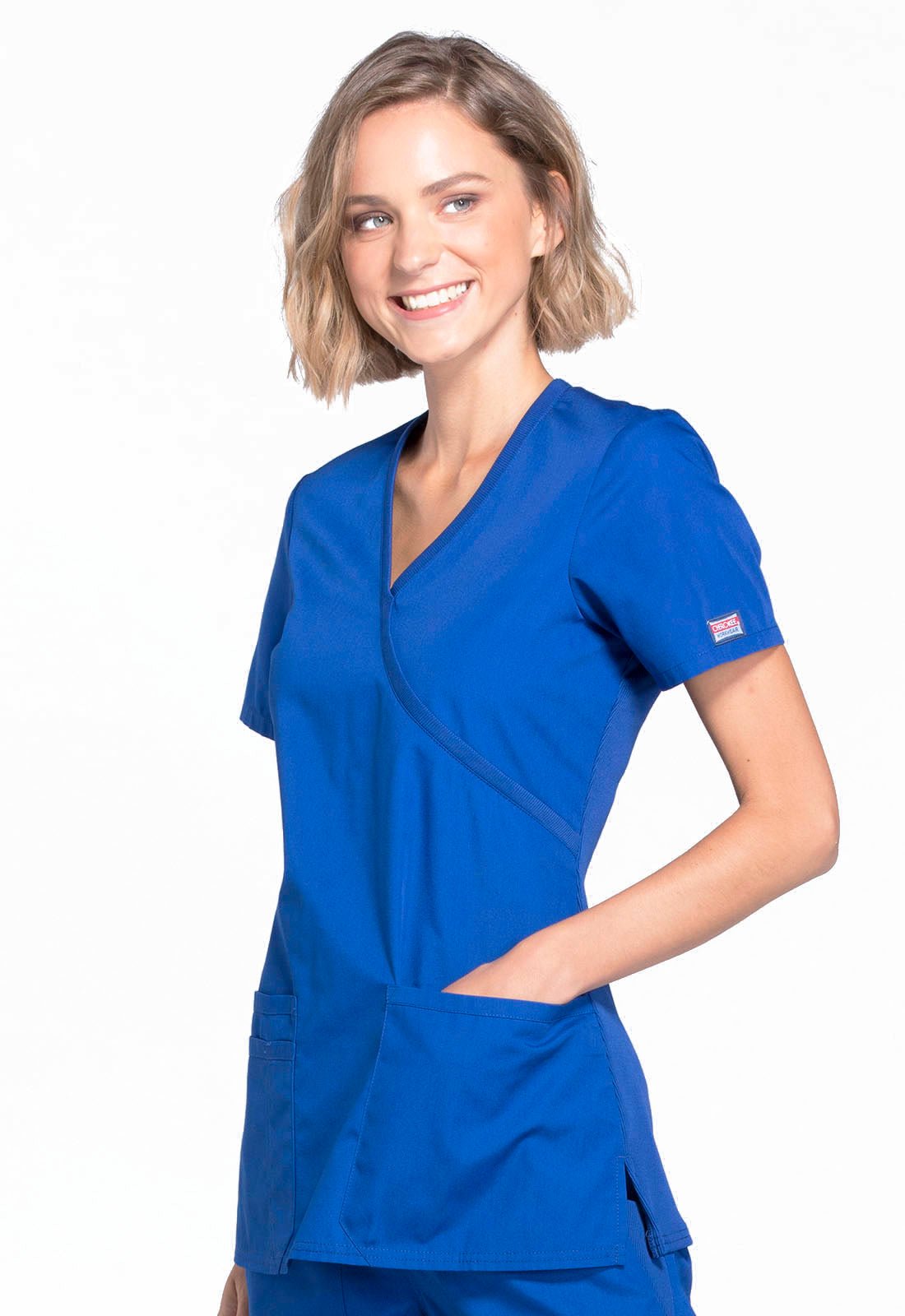 Cherokee WW Originals Scrub Mock Wrap Top WW650 in Ciel, Galaxy, Hunter, Red, Teal, White - Scrubs Select