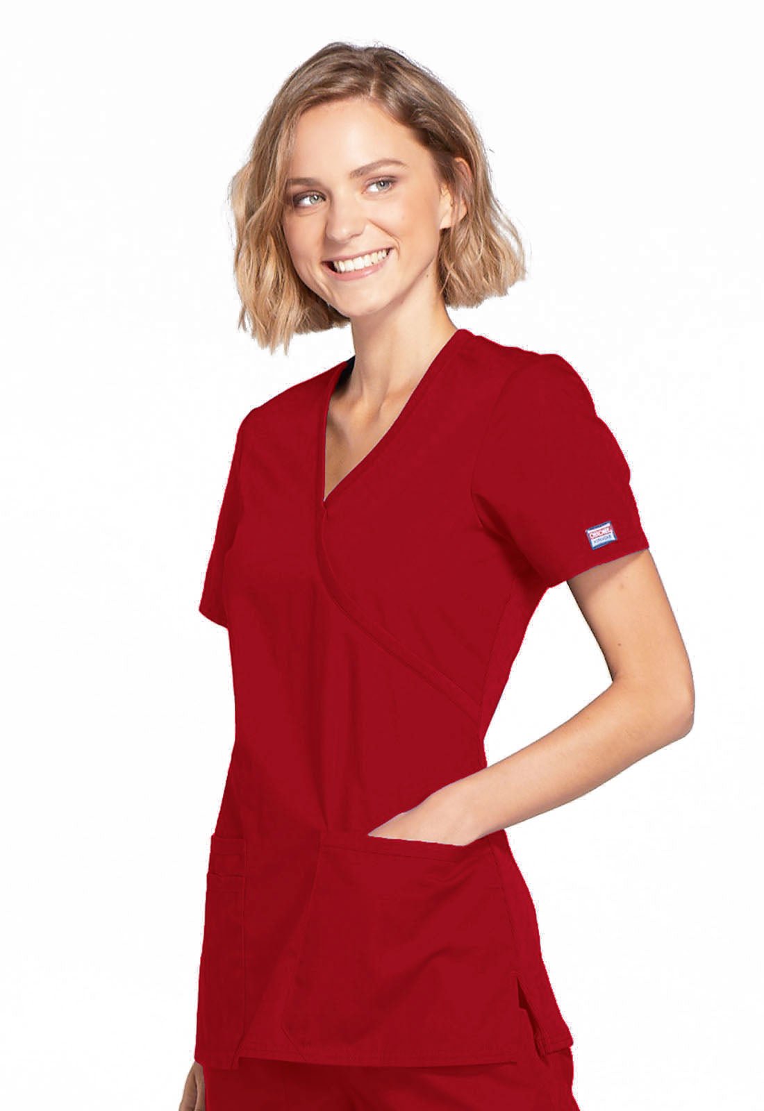 Cherokee WW Originals Scrub Mock Wrap Top WW650 in Ciel, Galaxy, Hunter, Red, Teal, White - Scrubs Select