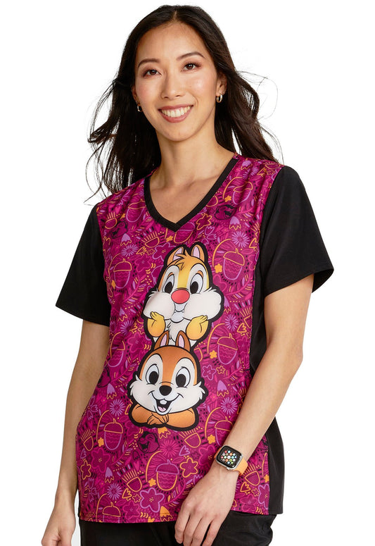 Chip N Dale Cherokee Tooniforms Disney V Neck Scrub Top TF677 CDNN - Scrubs Select