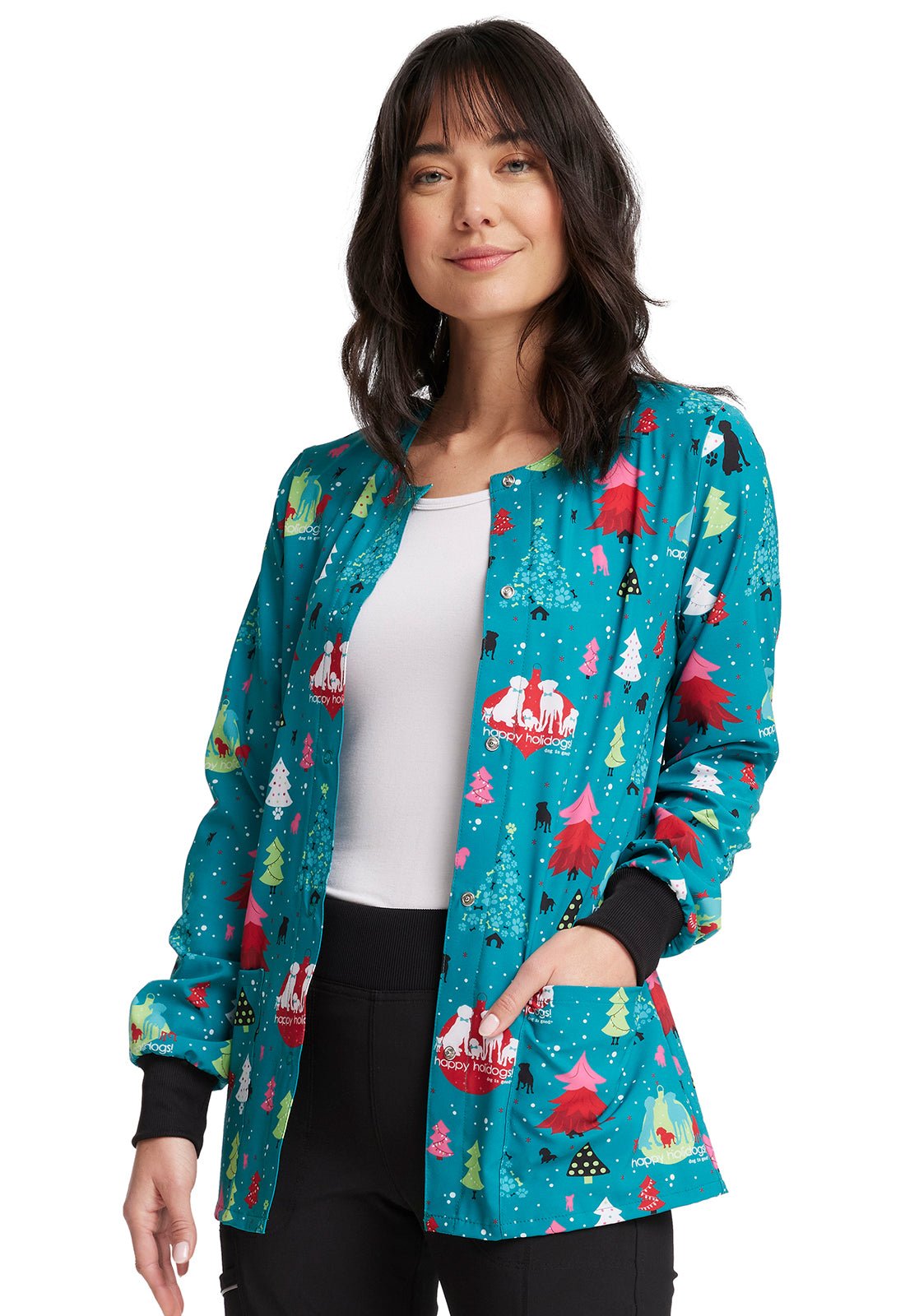 Christmas Dog Is Good Cherokee Print Warm Up Scrub Jacket CK321 OGHD