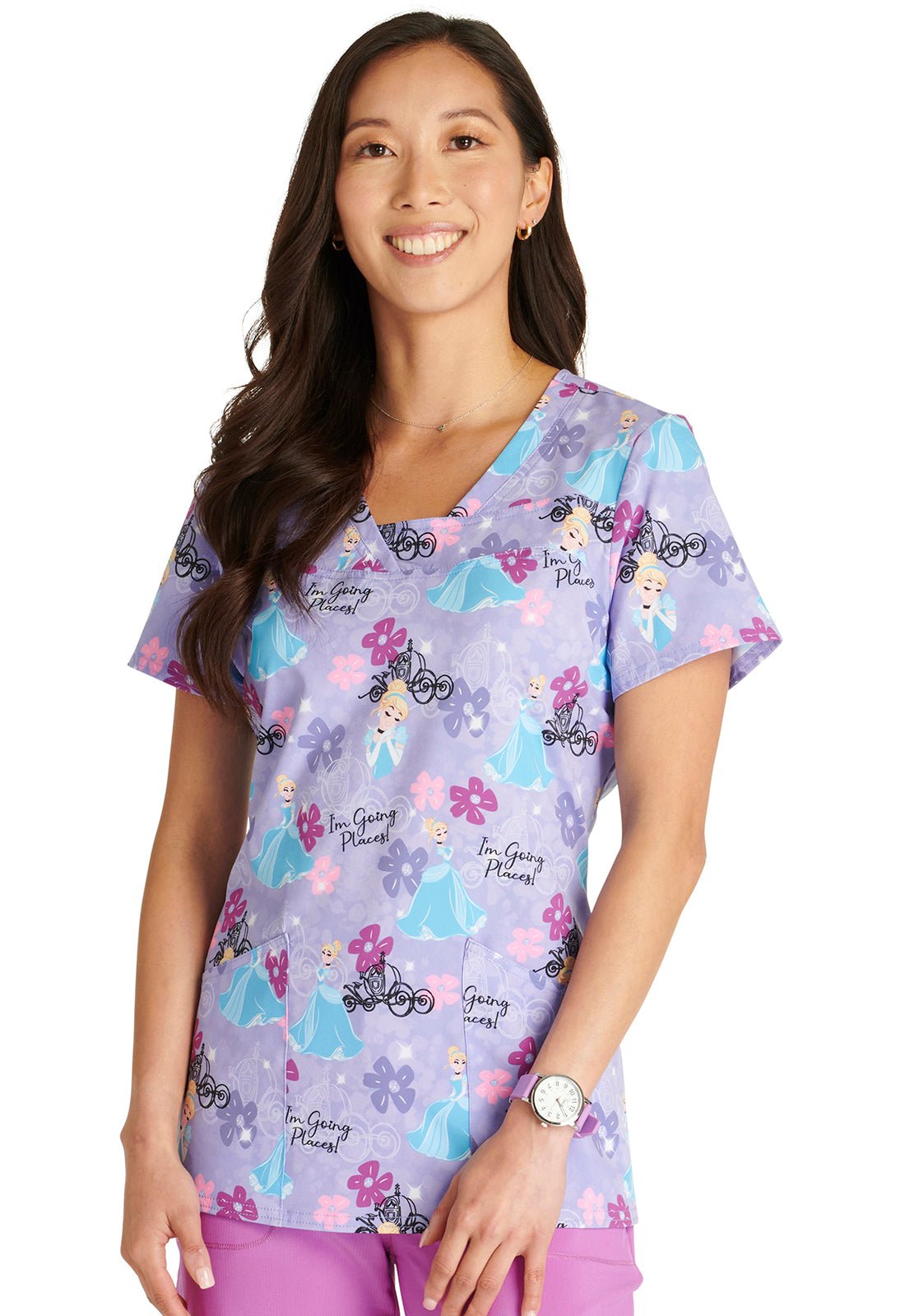 Cinderella Cherokee Tooniforms Disney V Neck Scrub Top TF641 PRGM - Scrubs Select