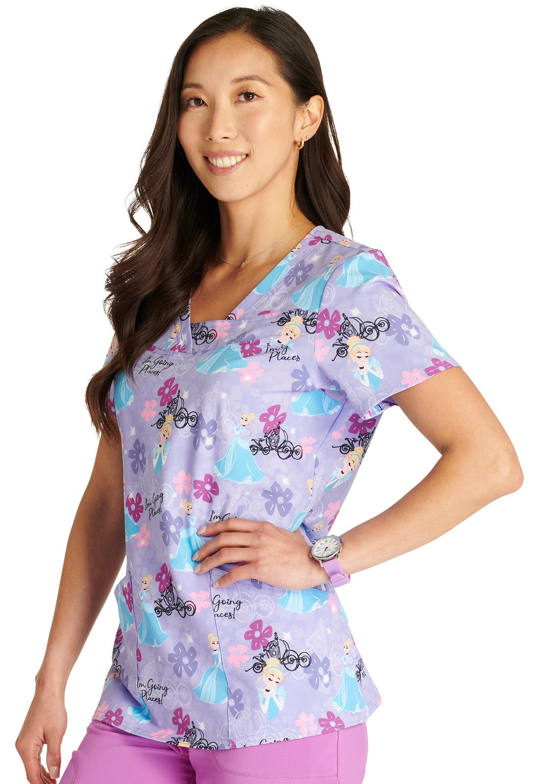 Cinderella Cherokee Tooniforms Disney V Neck Scrub Top TF641 PRGM - Scrubs Select