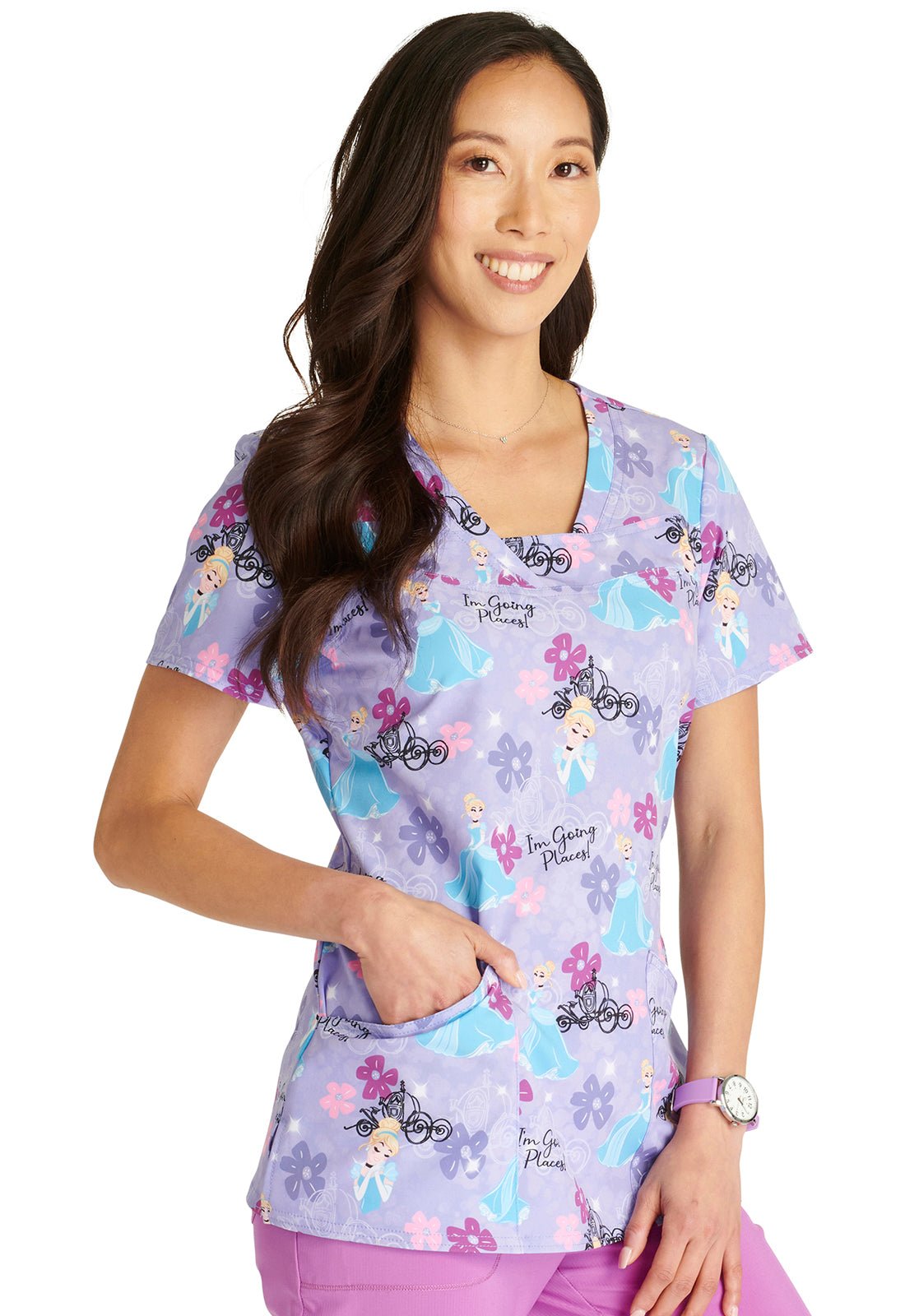 Cinderella Cherokee Tooniforms Disney V Neck Scrub Top TF641 PRGM - Scrubs Select