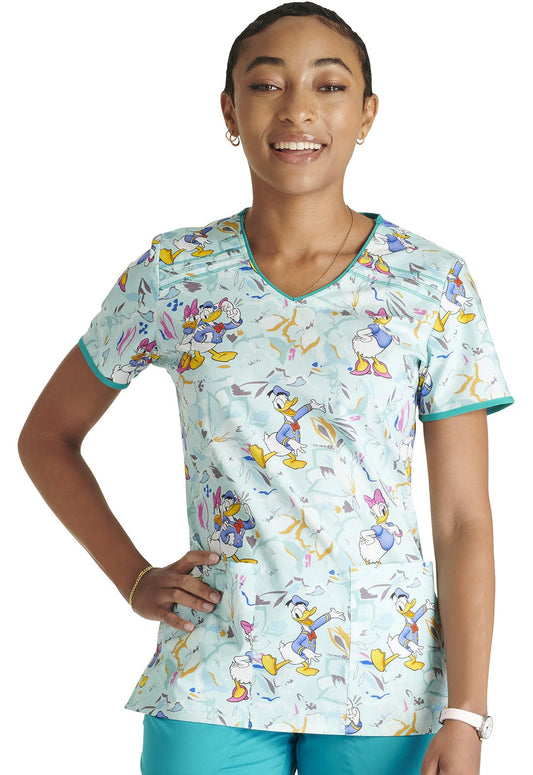 Daisy Donald Duck Cherokee Tooniforms Disney V Neck Scrub Top TF686 MKRG - Scrubs Select