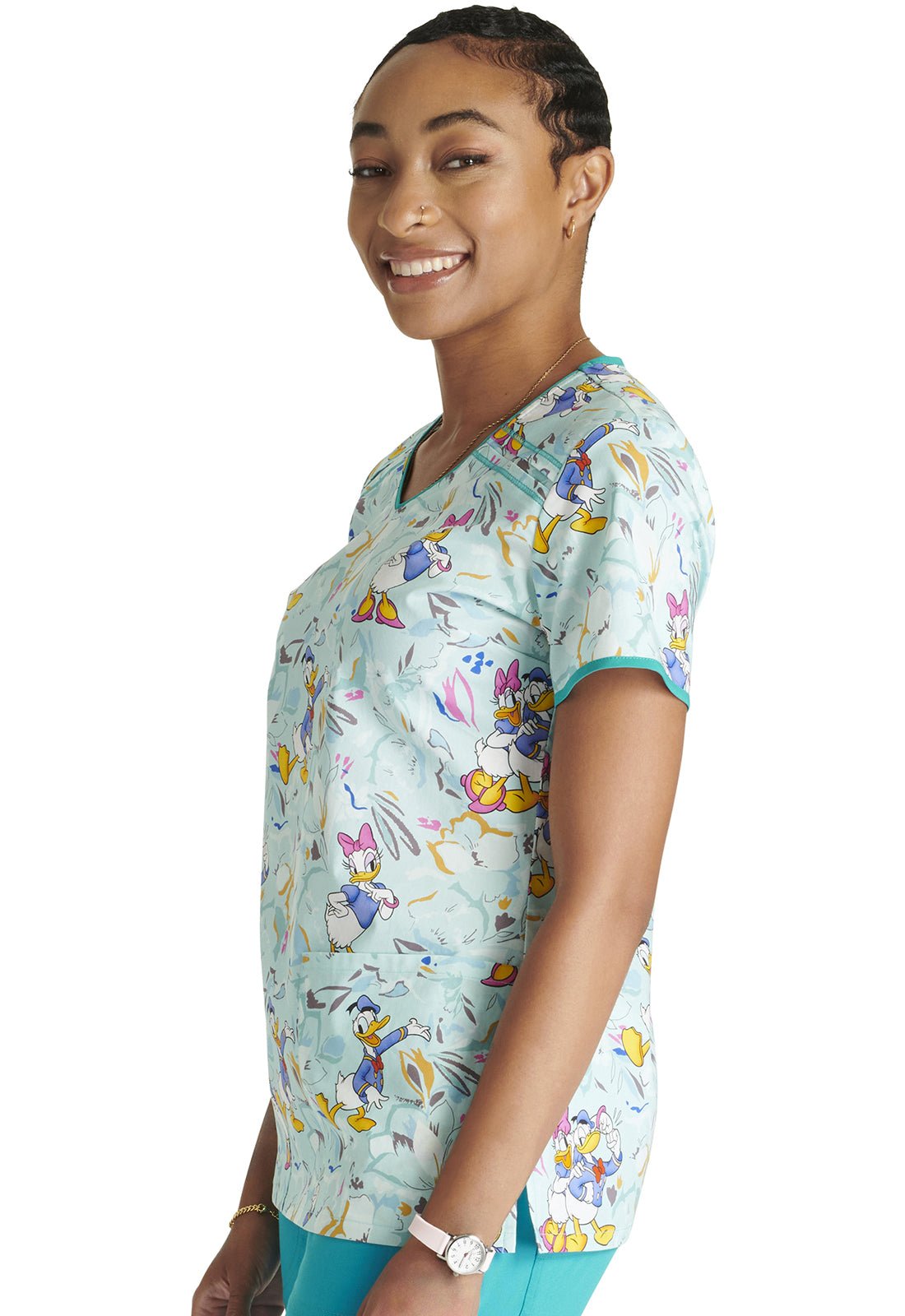 Daisy Donald Duck Cherokee Tooniforms Disney V Neck Scrub Top TF686 MKRG - Scrubs Select