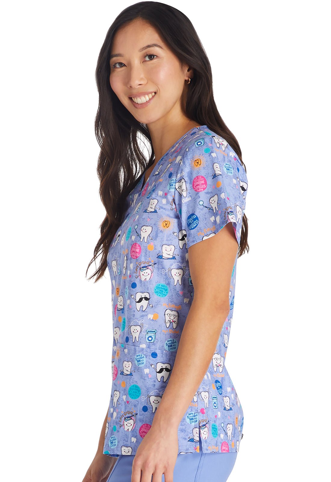 Dental Affirmations Cherokee Print V Neck Scrub Top CK651 DNAF - Scrubs Select