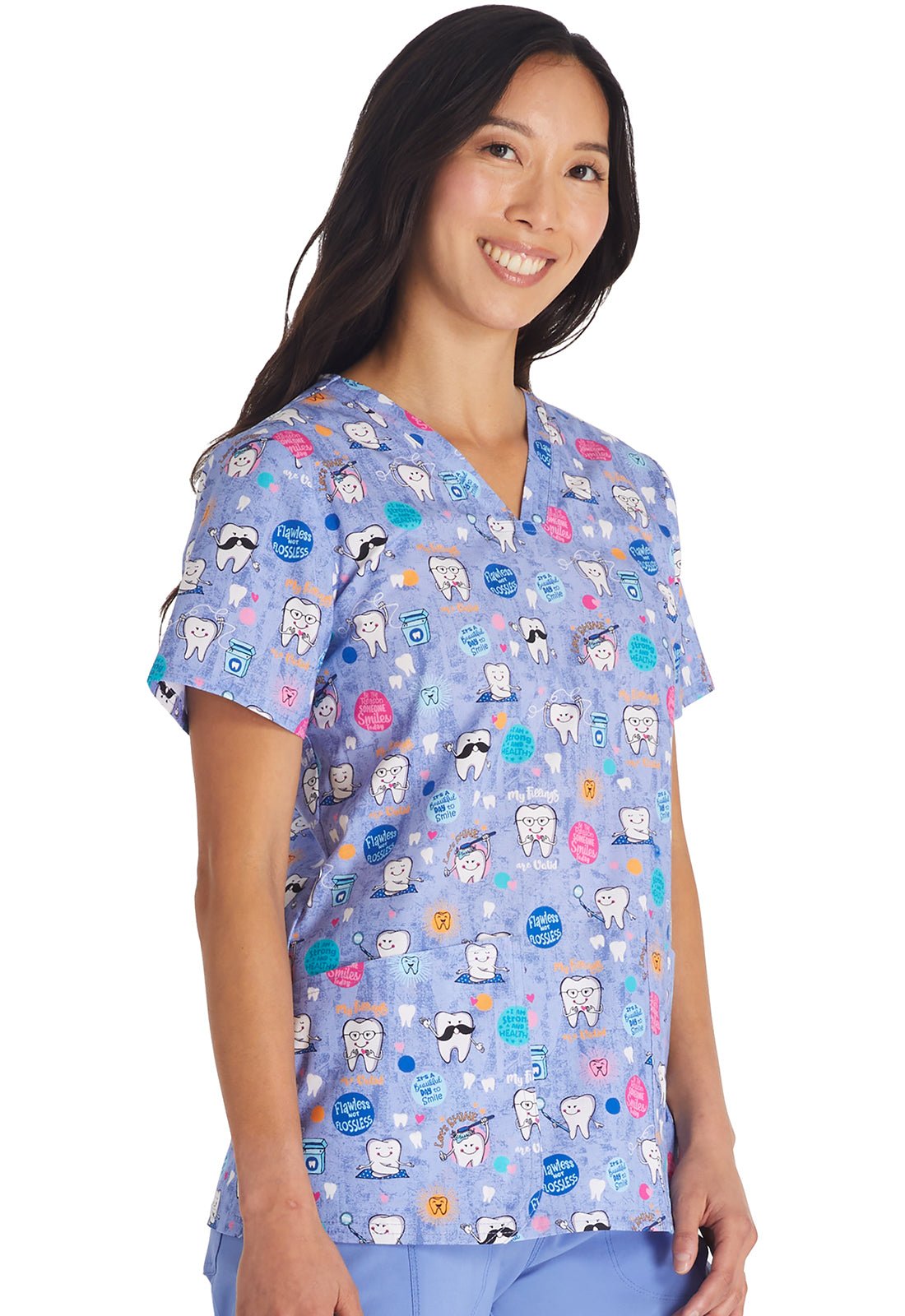 Dental Affirmations Cherokee Print V Neck Scrub Top CK651 DNAF - Scrubs Select