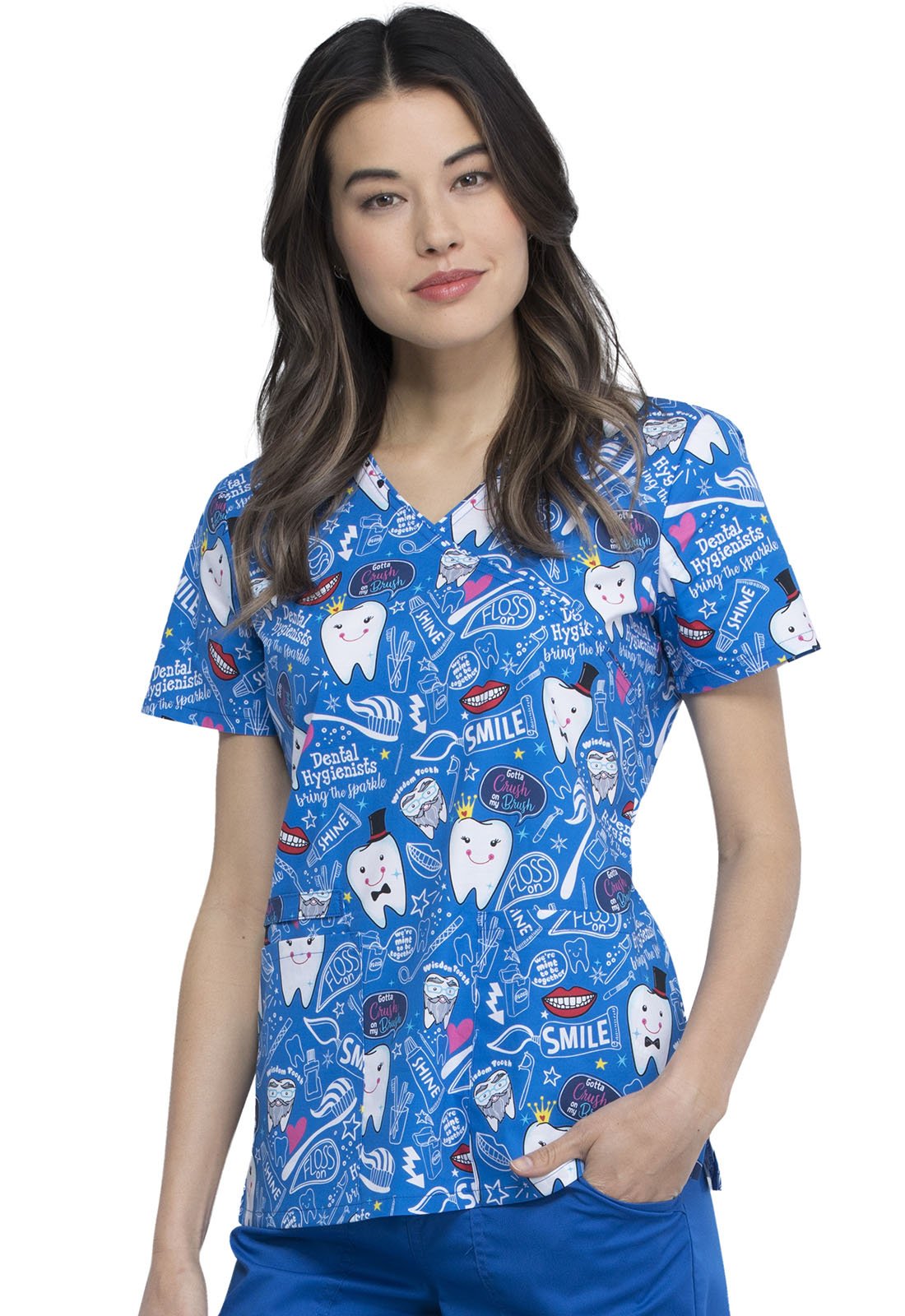 Dental Cherokee Print Mock Wrap Scrub Top CK614 BITH - Scrubs Select