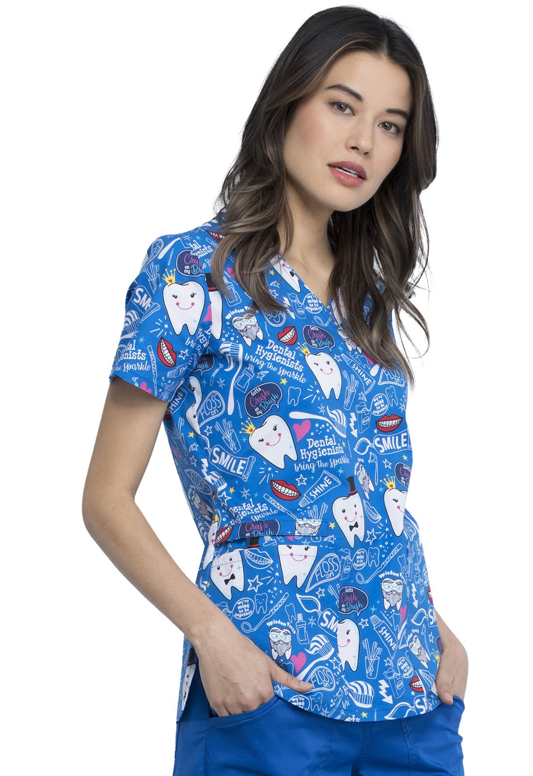 Dental Cherokee Print Mock Wrap Scrub Top CK614 BITH - Scrubs Select