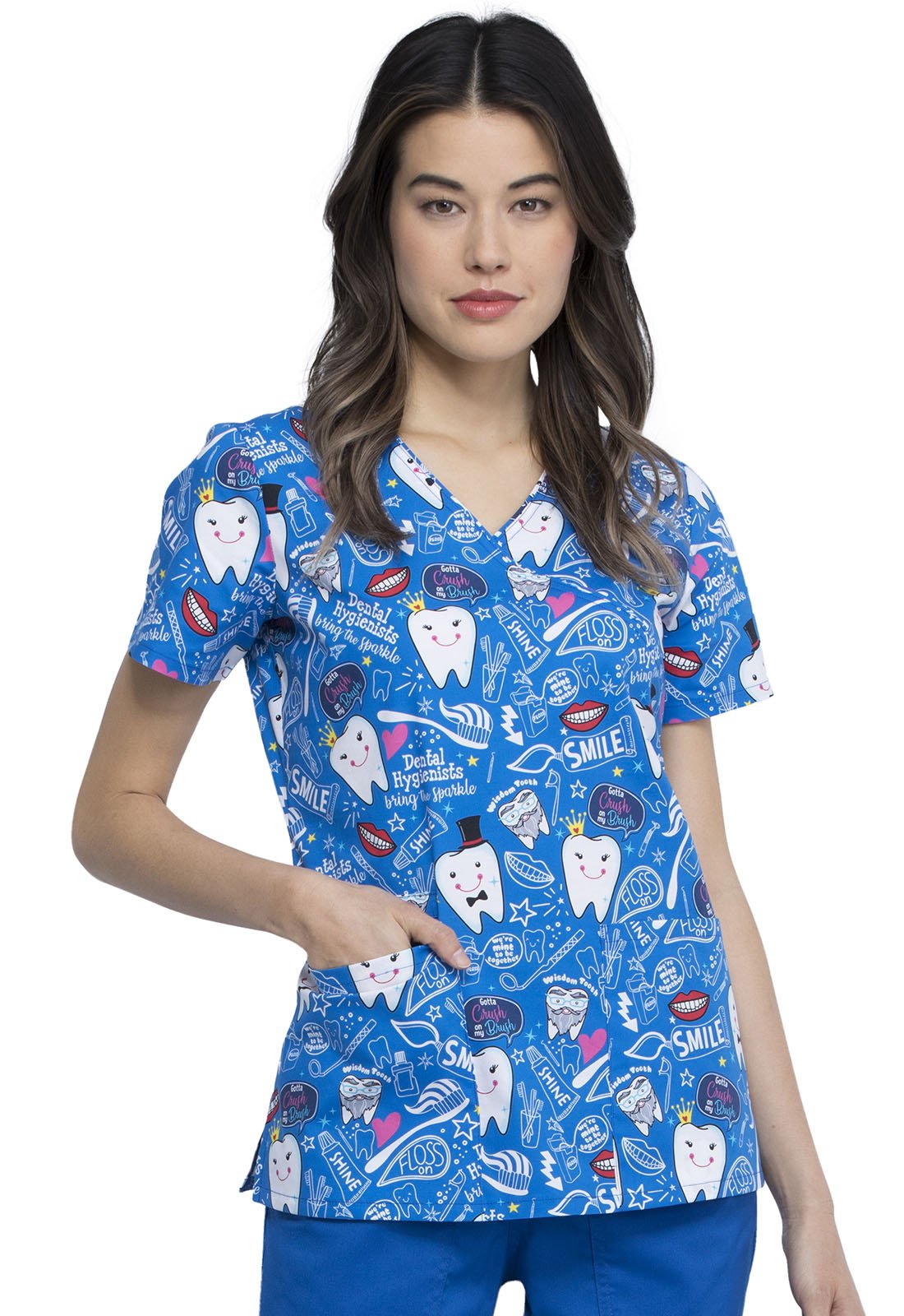 Dental Cherokee Print Mock Wrap Scrub Top CK614 BITH - Scrubs Select