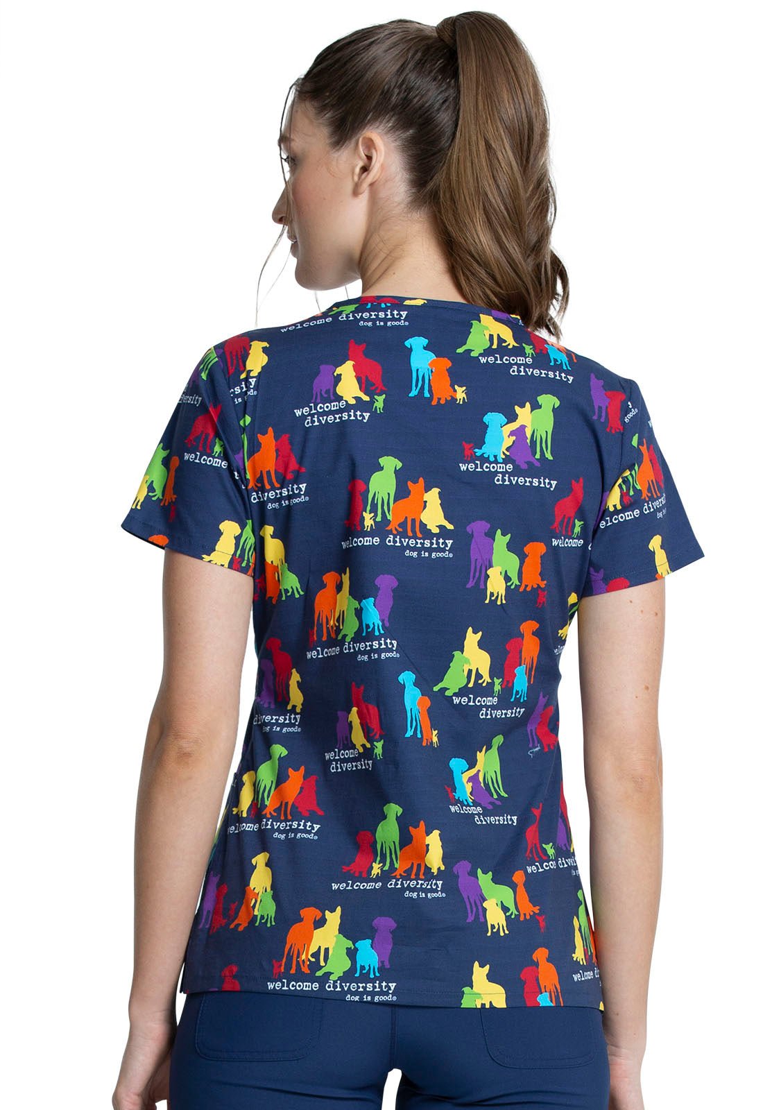 Dog Print V Neck Dog Is Good Scrub Top CK616 OGWD - Scrubs Select