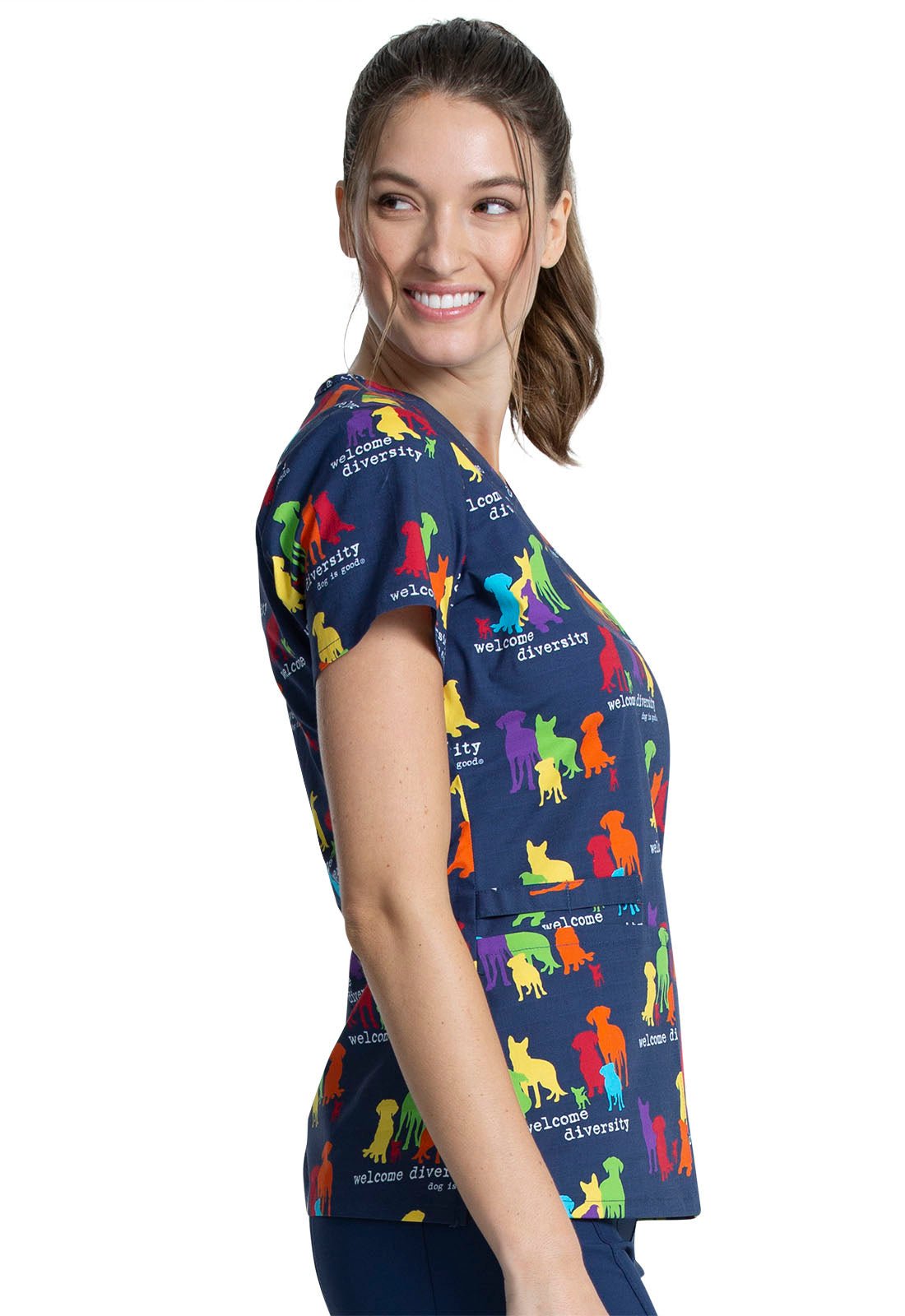 Dog Print V Neck Dog Is Good Scrub Top CK616 OGWD - Scrubs Select