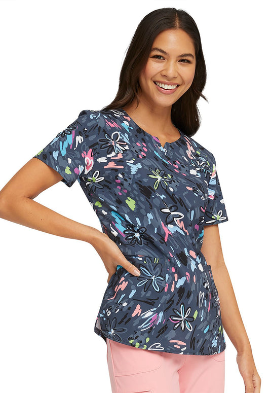 Doodle Heartsoul Print V Neck Scrub Top HS821 DDBM - Scrubs Select