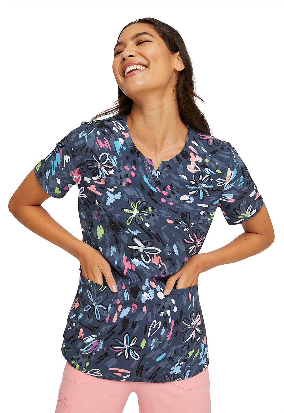 Doodle Heartsoul Print V Neck Scrub Top HS821 DDBM - Scrubs Select