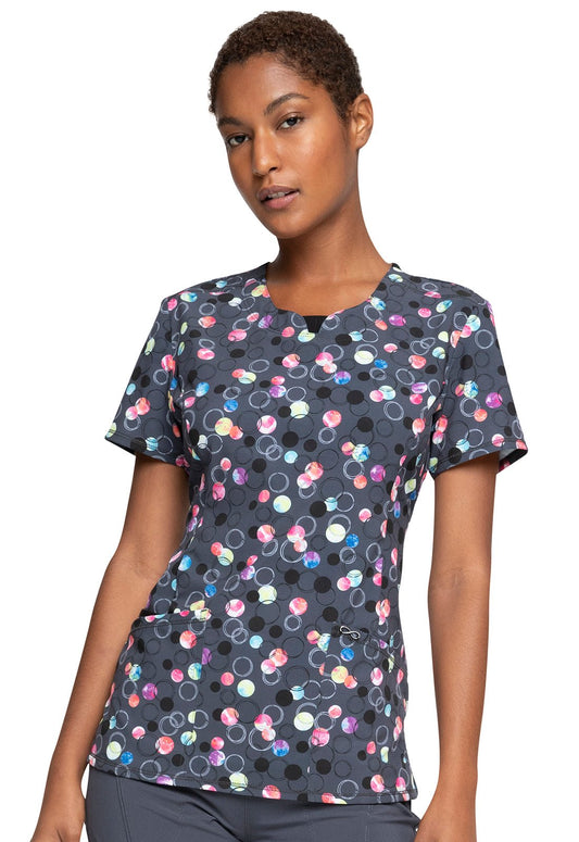 Dots Cherokee Print Round Neck Scrub Top CK609 DTBL - Scrubs Select