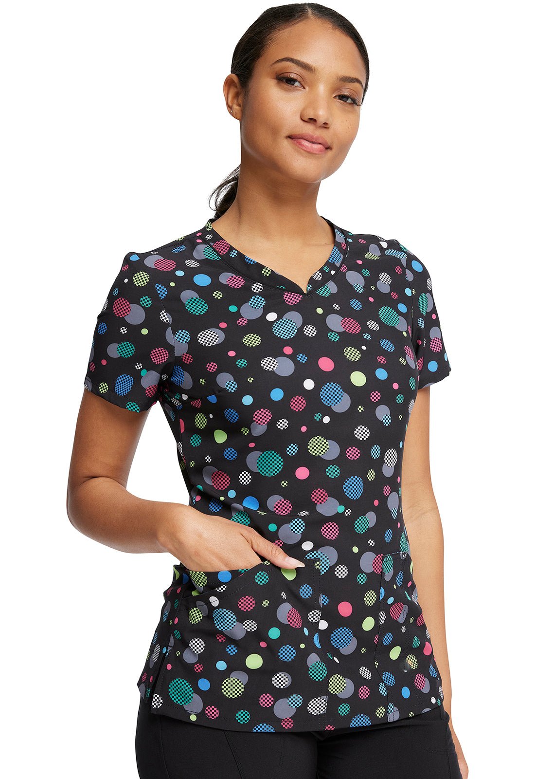 Dots Cherokee Print V Neck Scrub Top CK678 CKDT - Scrubs Select