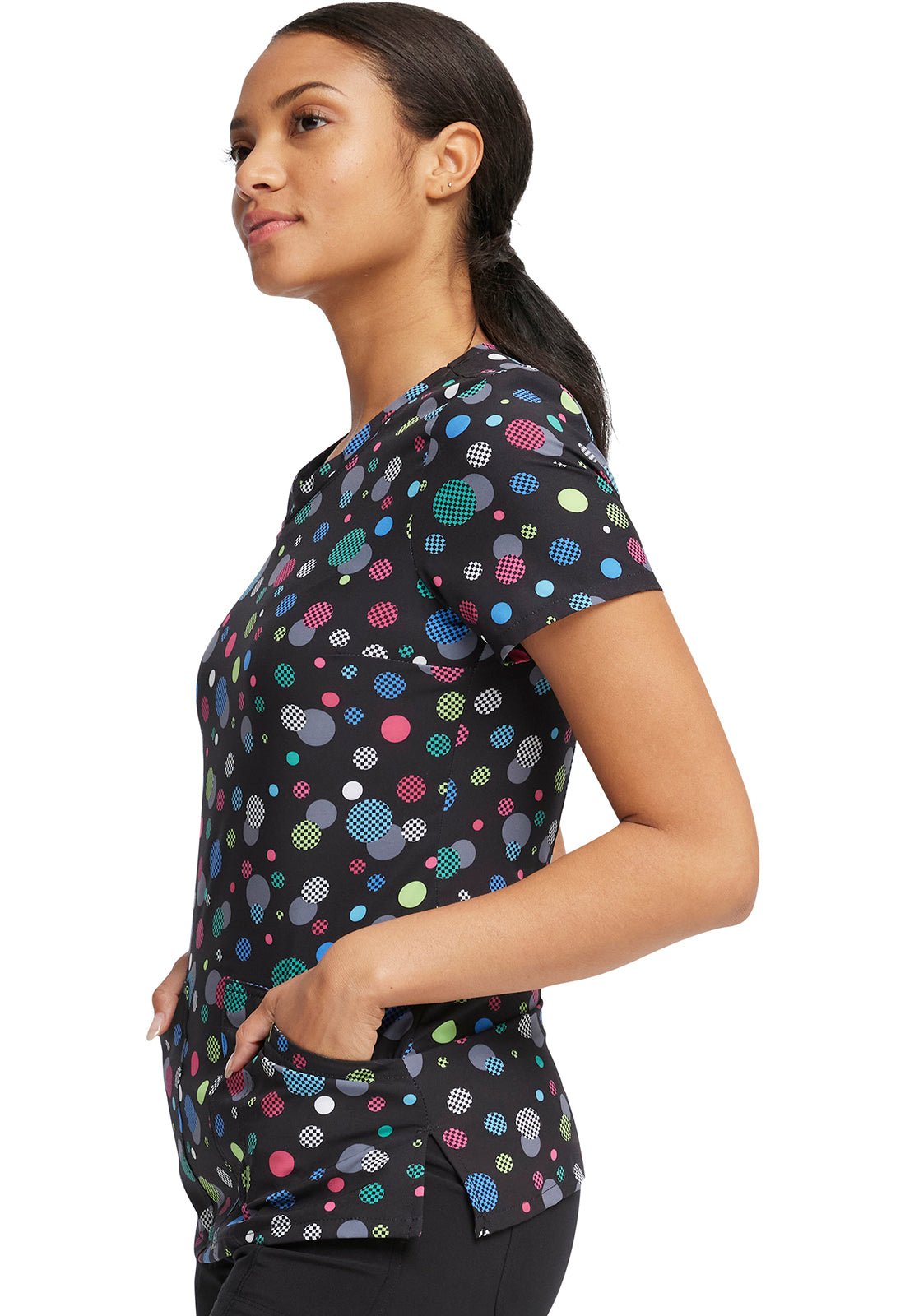 Dots Cherokee Print V Neck Scrub Top CK678 CKDT - Scrubs Select