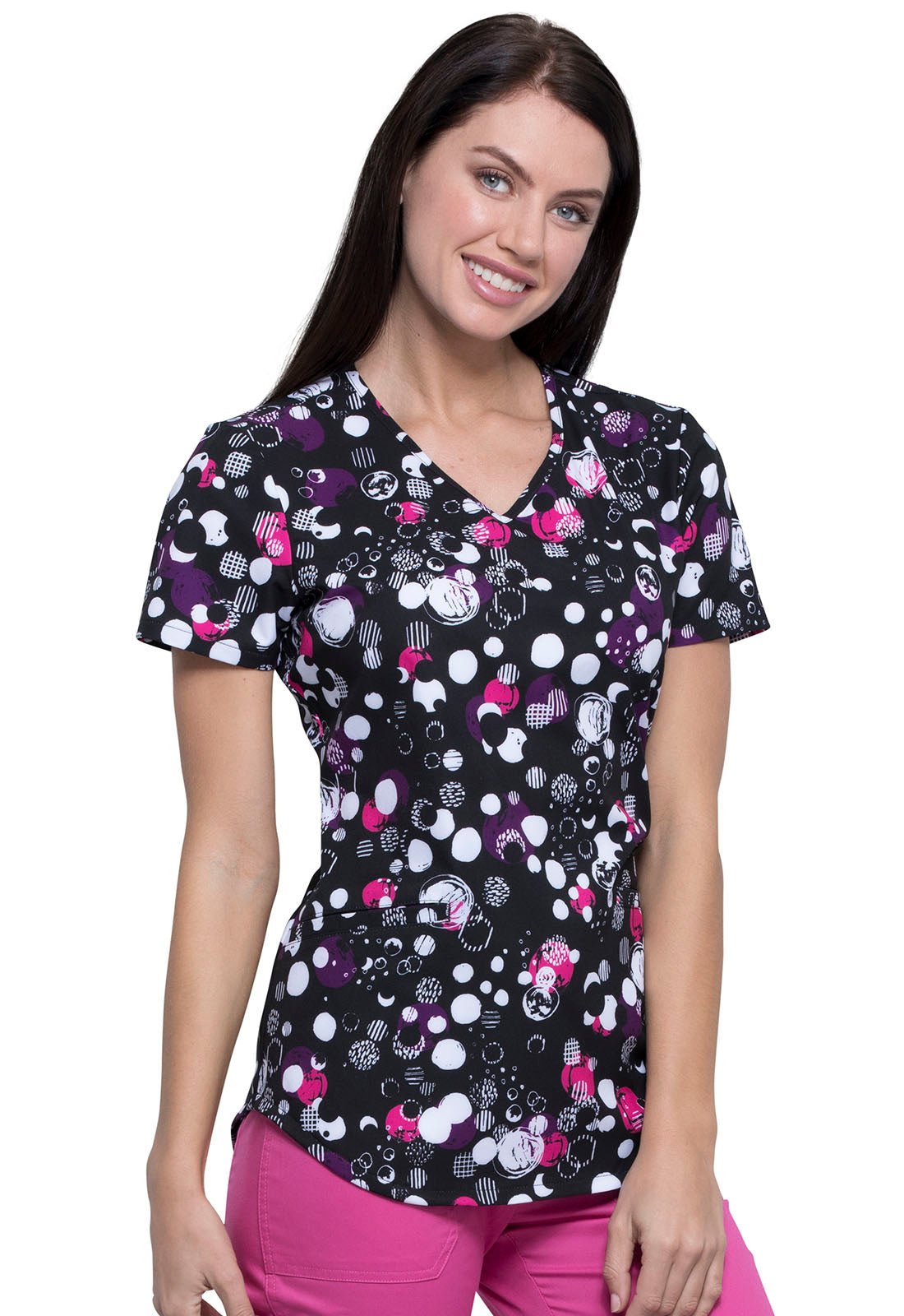 Dots Print Cherokee V Neck Scrub Top CK637 DTTX - Scrubs Select