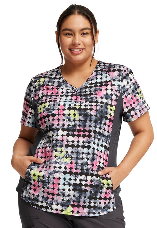 Dot's So Retro Cherokee Floral iFlex Print V Neck Knit Panel Scrub Top CK732 DTSR - Scrubs Select