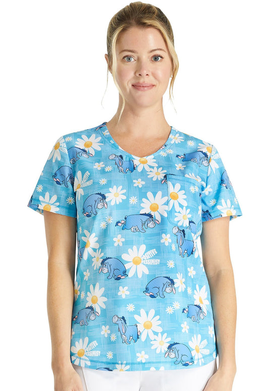 Eeyore Cherokee Tooniforms Disney Rounded V Neck Scrub Top TF786 PHVM - Scrubs Select