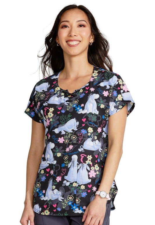 Eeyore Dreams Cherokee Tooniforms Disney Winnie The Pooh Round Neck Scrub Top TF787 PHMW - Scrubs Select