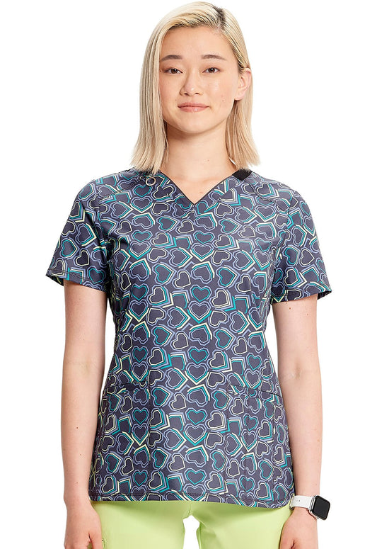 Electric Love Cherokee Infinity Print V Neck Scrub Top CK634 ETLV - Scrubs Select