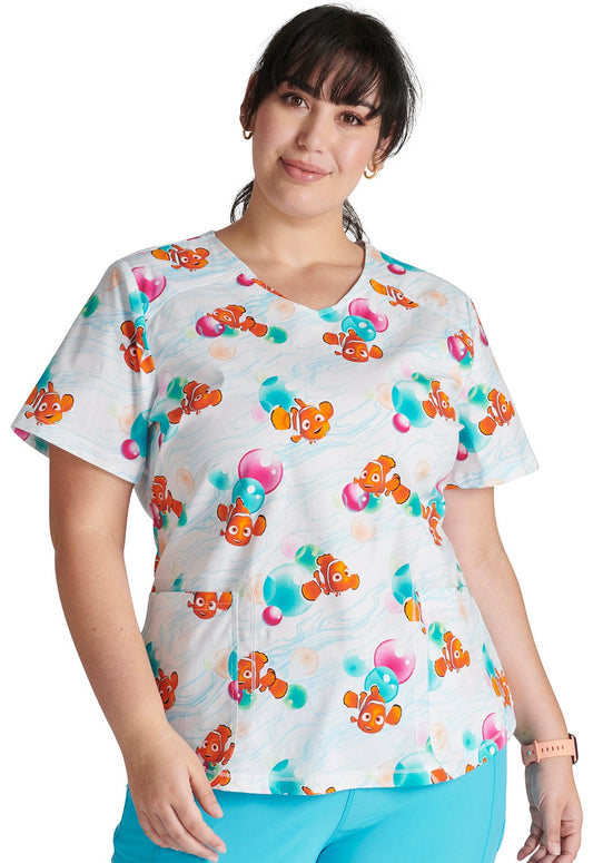 Finding Nemo Cherokee Tooniforms Licensed Disney V Neck Scrub Top TF727 FNNB - Scrubs Select