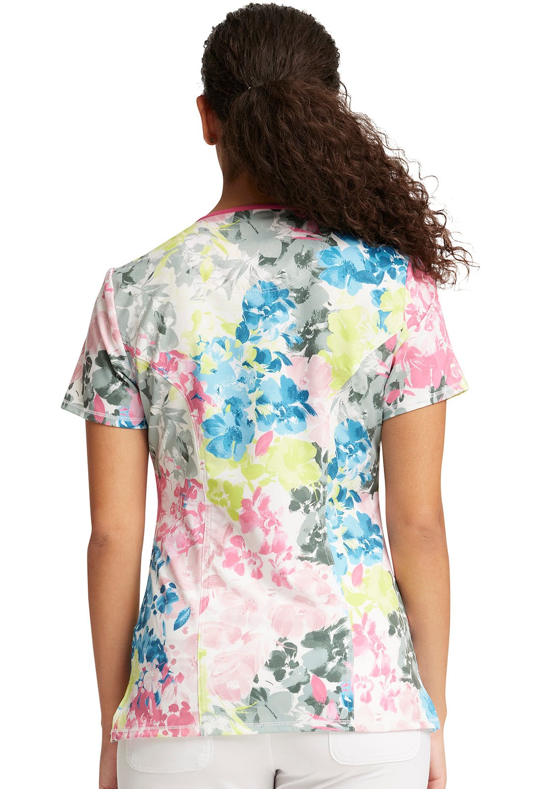 Floral Cherokee Infinity Print Round Neck Scrub Top CK609 BHAB - Scrubs Select