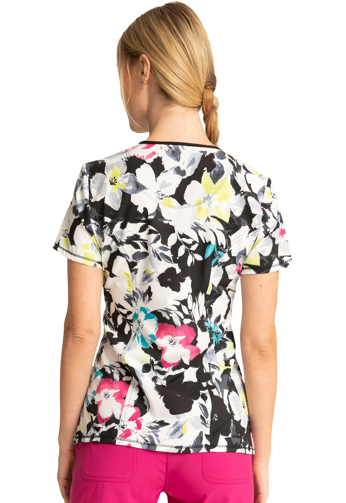 Floral Cherokee Infinity Print Round Neck Scrub Top CK609 IKGD - Scrubs Select