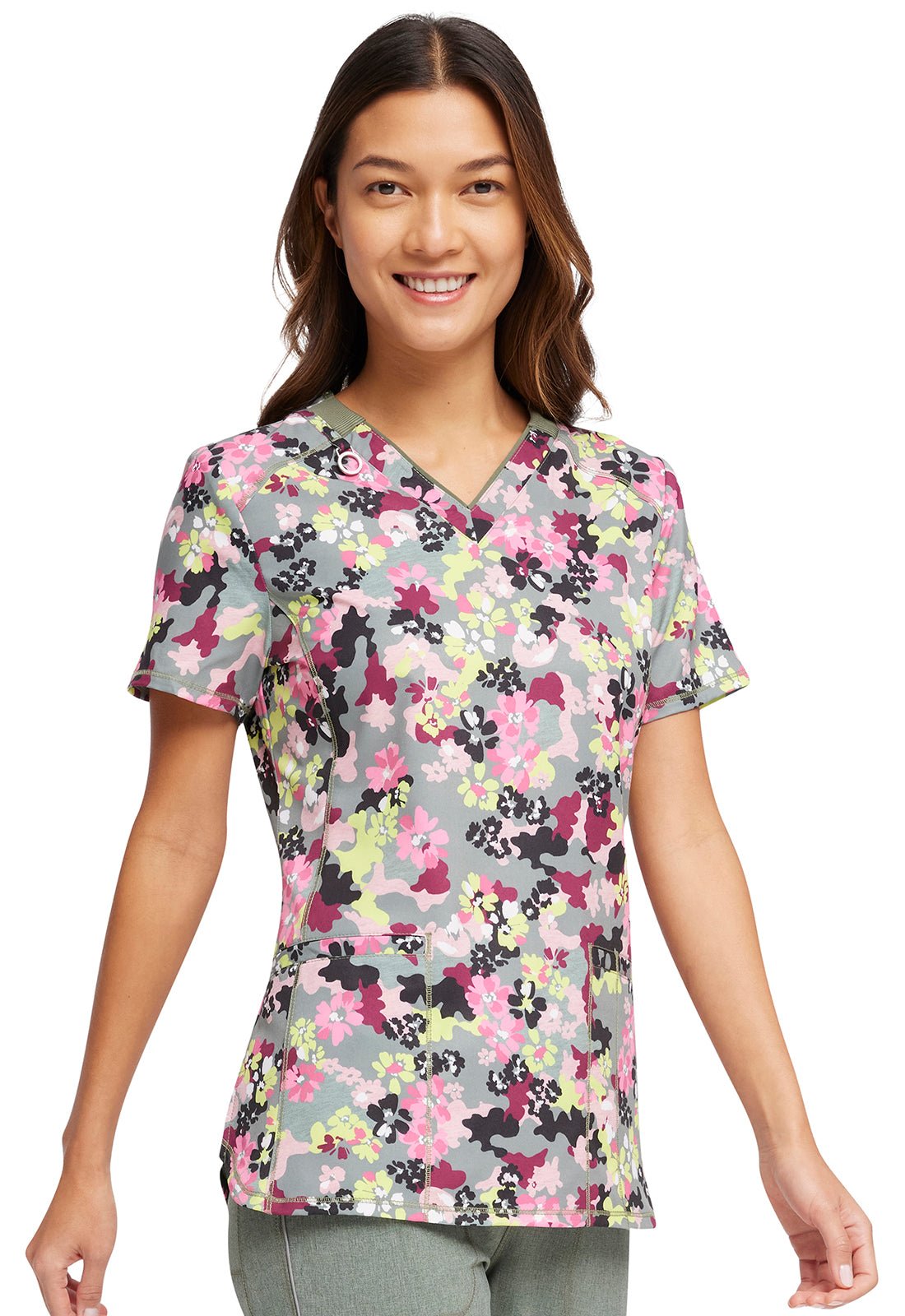 Floral Cherokee Infinity Print V Neck Scrub Top CK634 FLCM - Scrubs Select