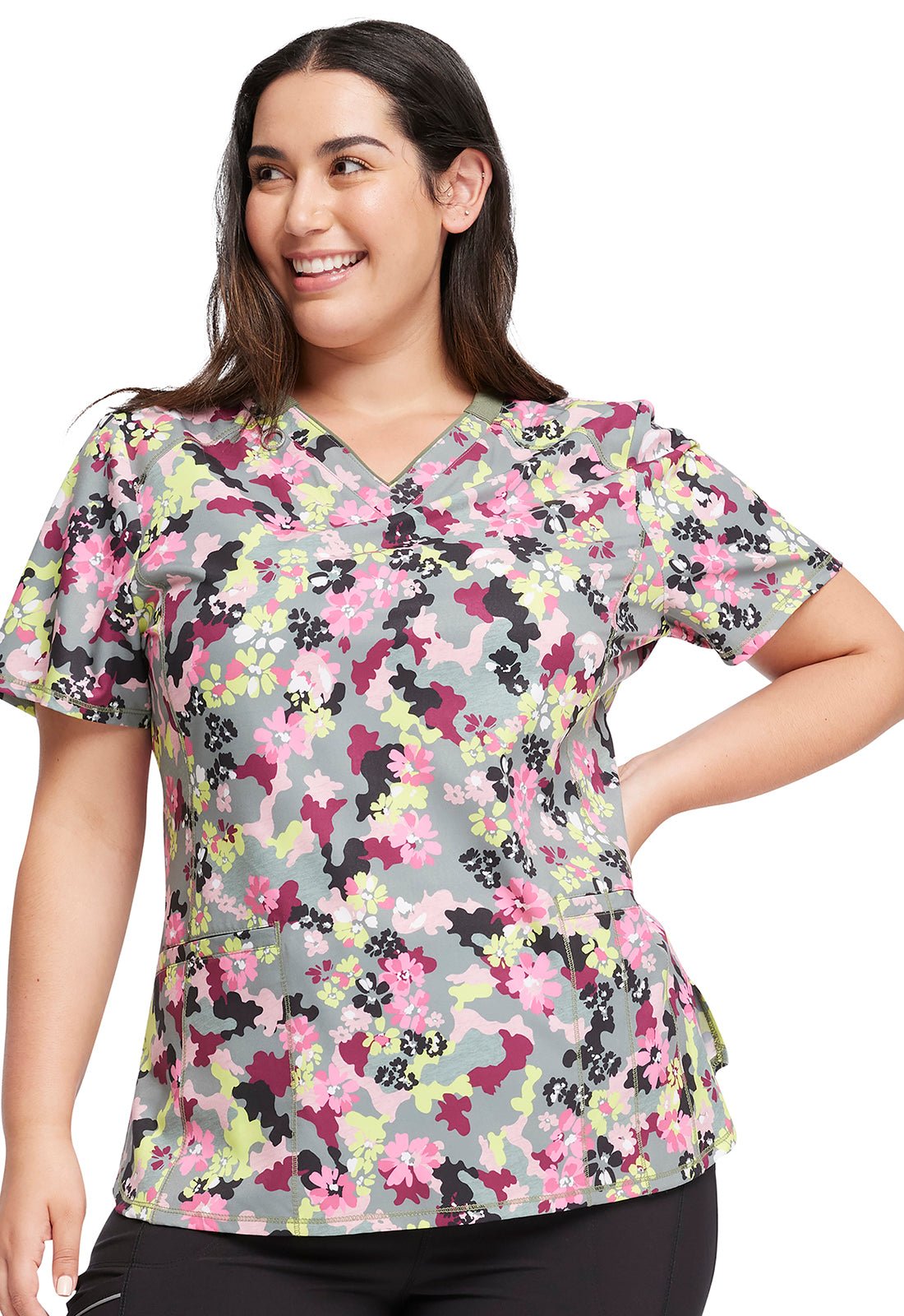 Floral Cherokee Infinity Print V Neck Scrub Top CK634 FLCM - Scrubs Select