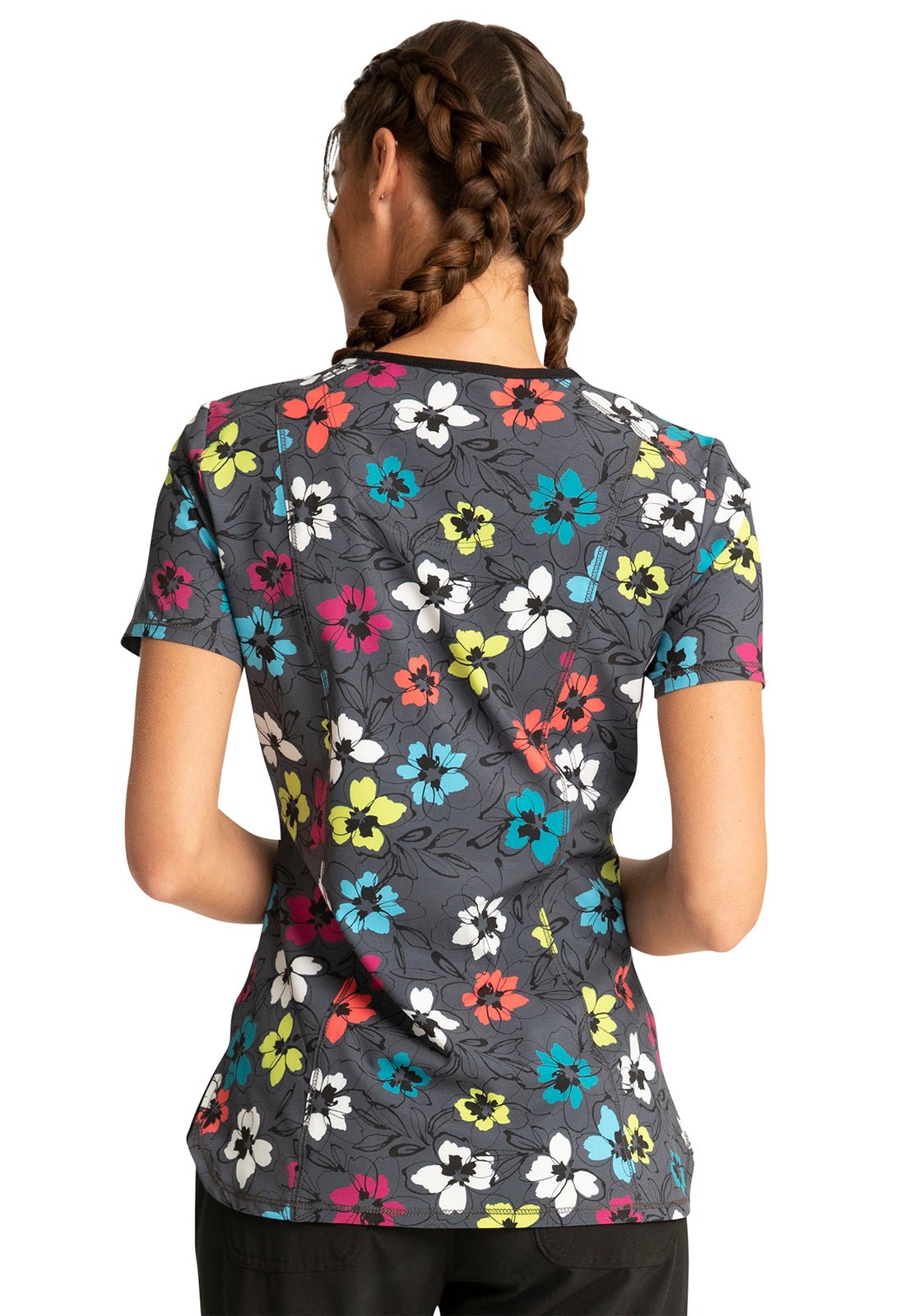 Floral Cherokee Infinity Print V Neck Scrub Top CK634 GLFI - Scrubs Select