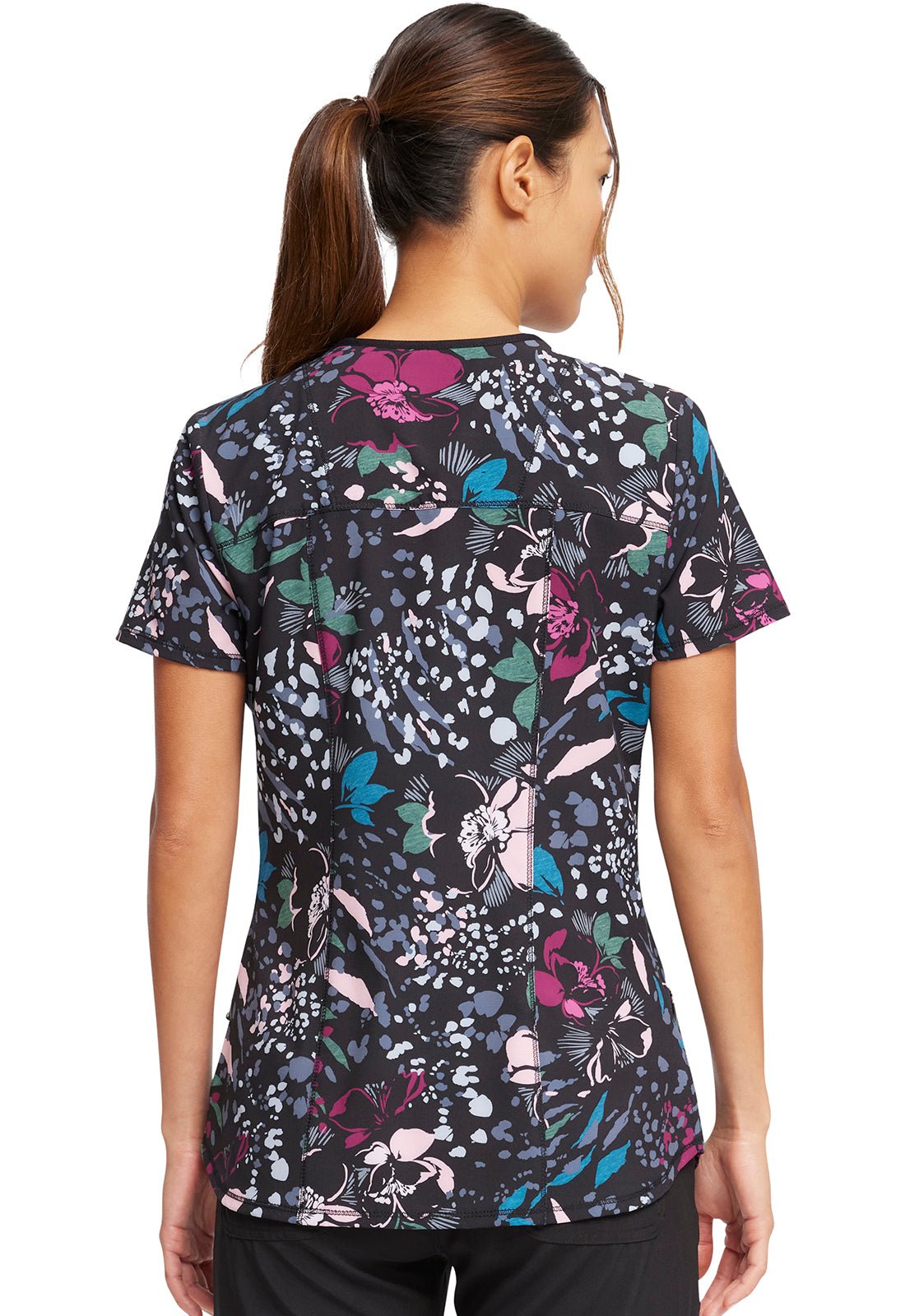 Floral Cherokee Infinity Print Zip Front Scrub Top CK772 WFLU - Scrubs Select