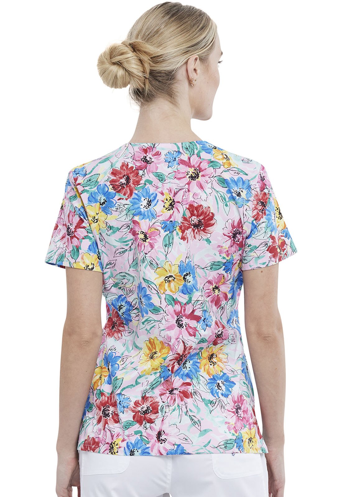 Floral Cherokee Print Mock Wrap Scrub Top CK614 WABS - Scrubs Select