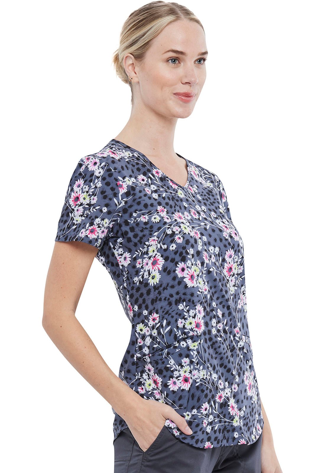 Floral Cherokee Print V Neck Scrub Top CK637 CAHF - Scrubs Select