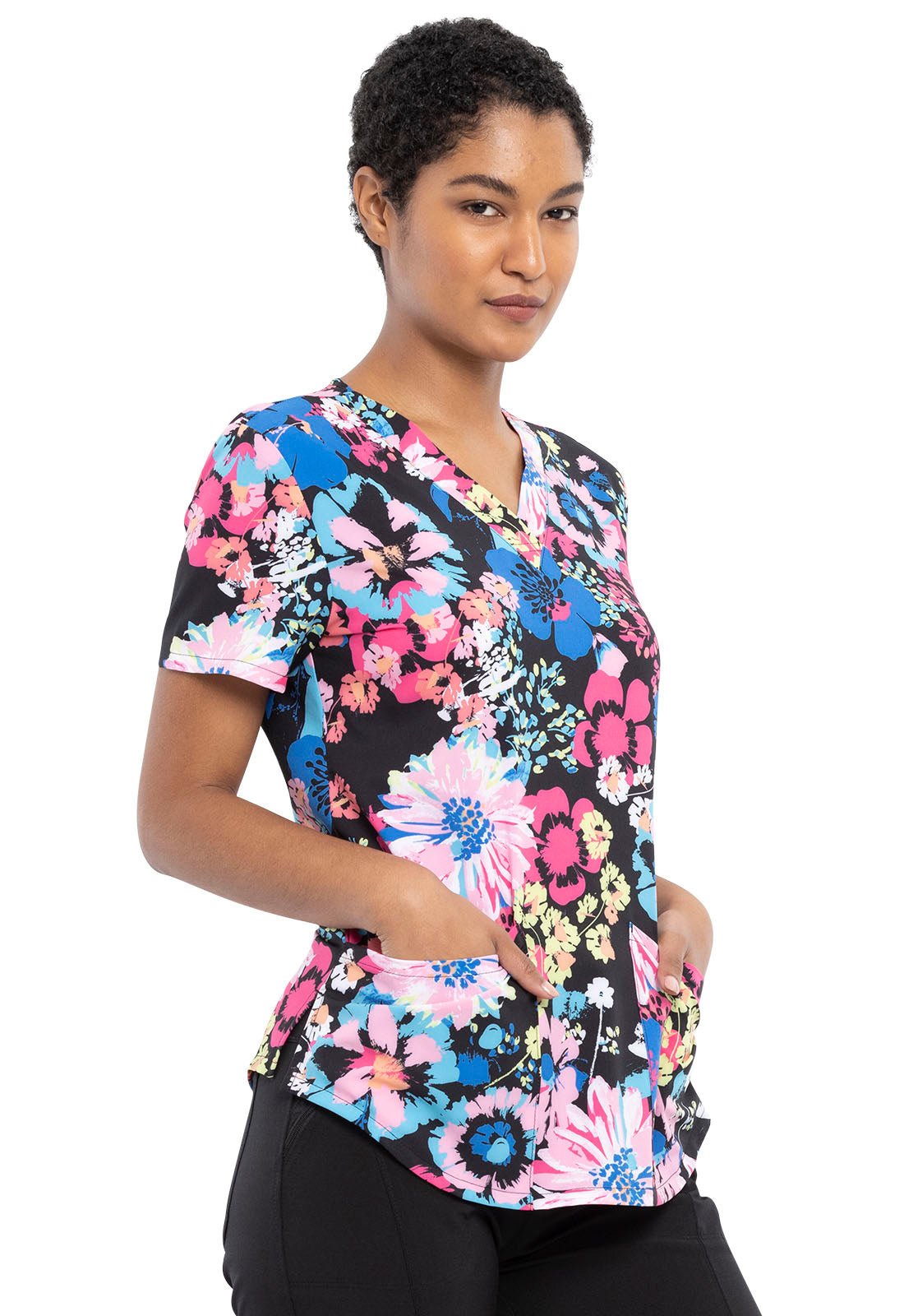 Floral Cherokee Print V Neck Scrub Top CK662 BUYS - Scrubs Select