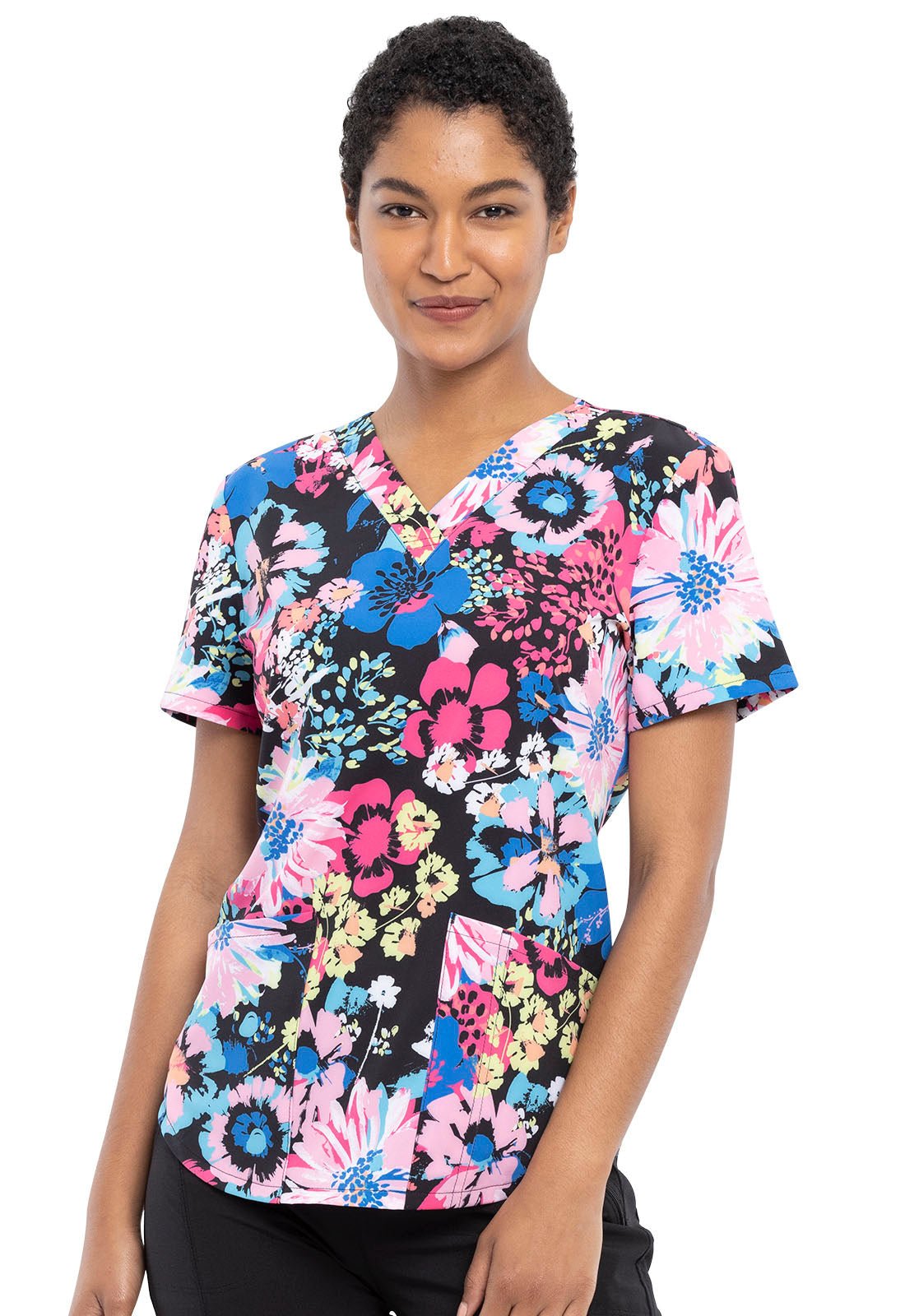 Floral Cherokee Print V Neck Scrub Top CK662 BUYS - Scrubs Select