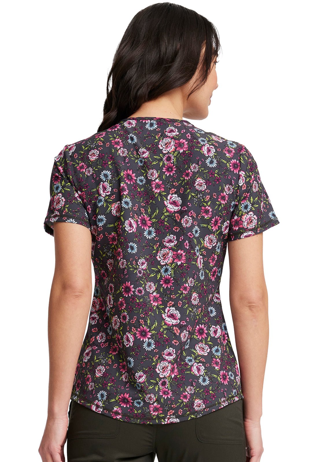 Floral Cherokee Print V Neck Scrub Top CK703 RMGD - Scrubs Select