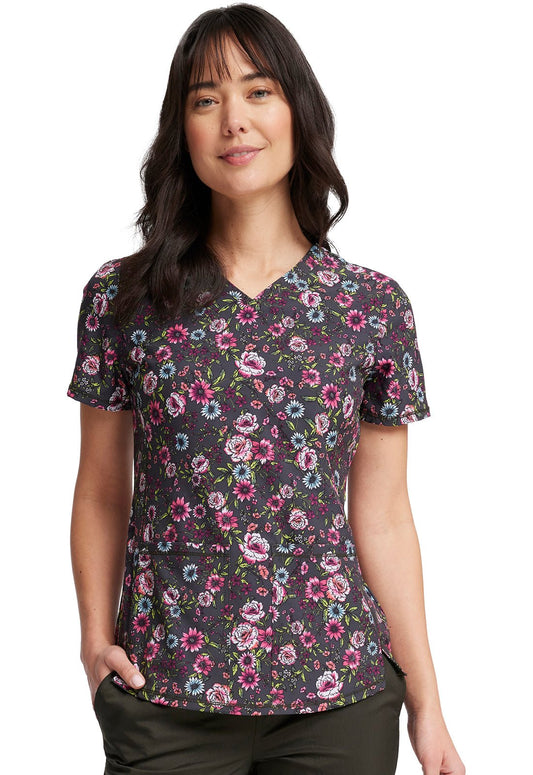 Floral Cherokee Print V Neck Scrub Top CK703 RMGD - Scrubs Select