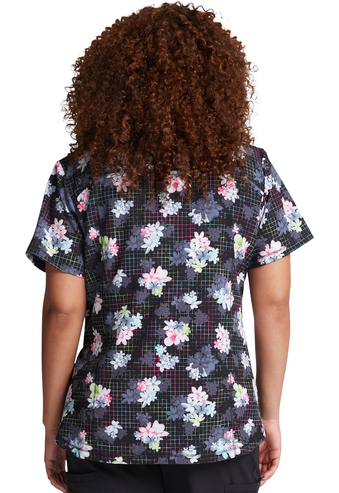 Floral Dickies Dynamix Print V Neck Scrub Top DK731 LBBM - Scrubs Select