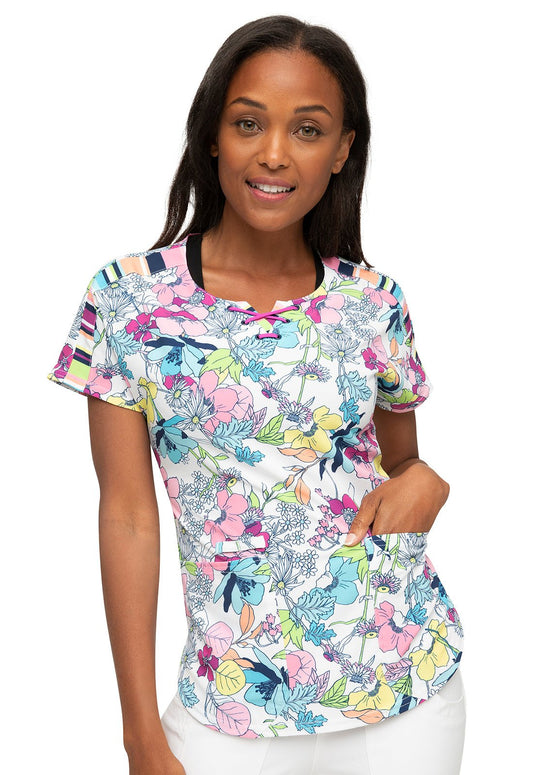 Floral Heartsoul Print Round Neck Scrub Top HS687 GOGV - Scrubs Select