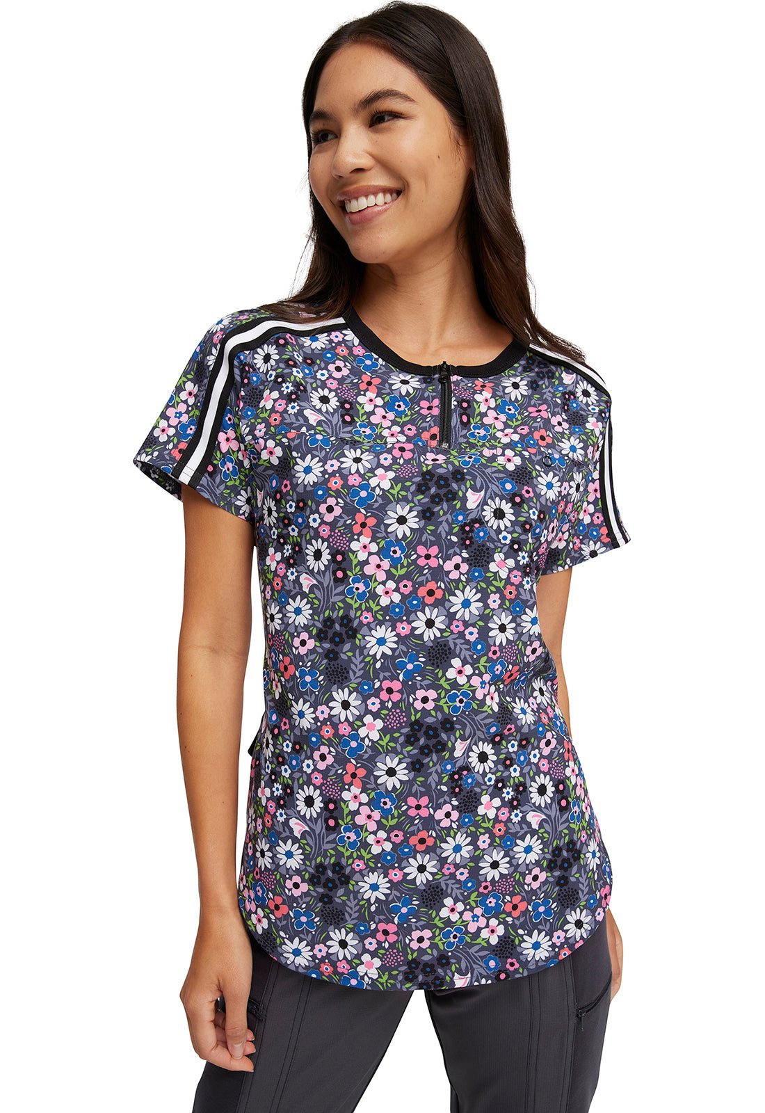 Floral Heartsoul Print Round Neck Scrub Top HS831 DTGN - Scrubs Select