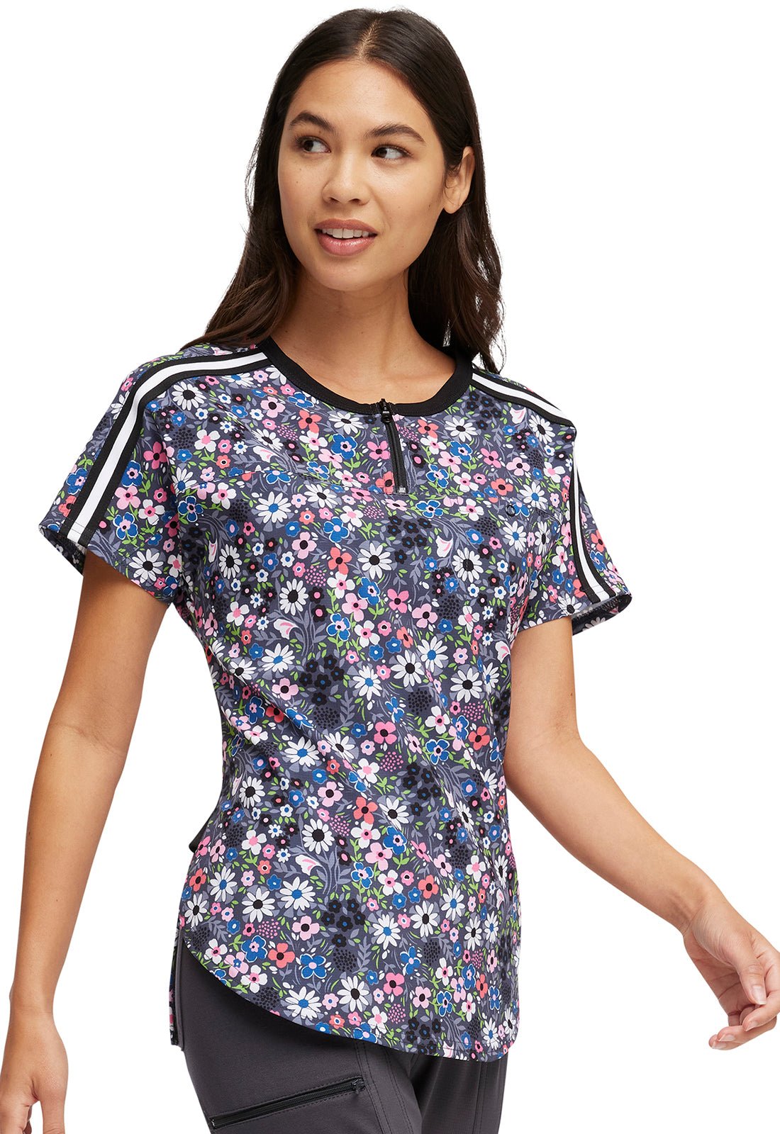 Floral Heartsoul Print Round Neck Scrub Top HS831 DTGN - Scrubs Select