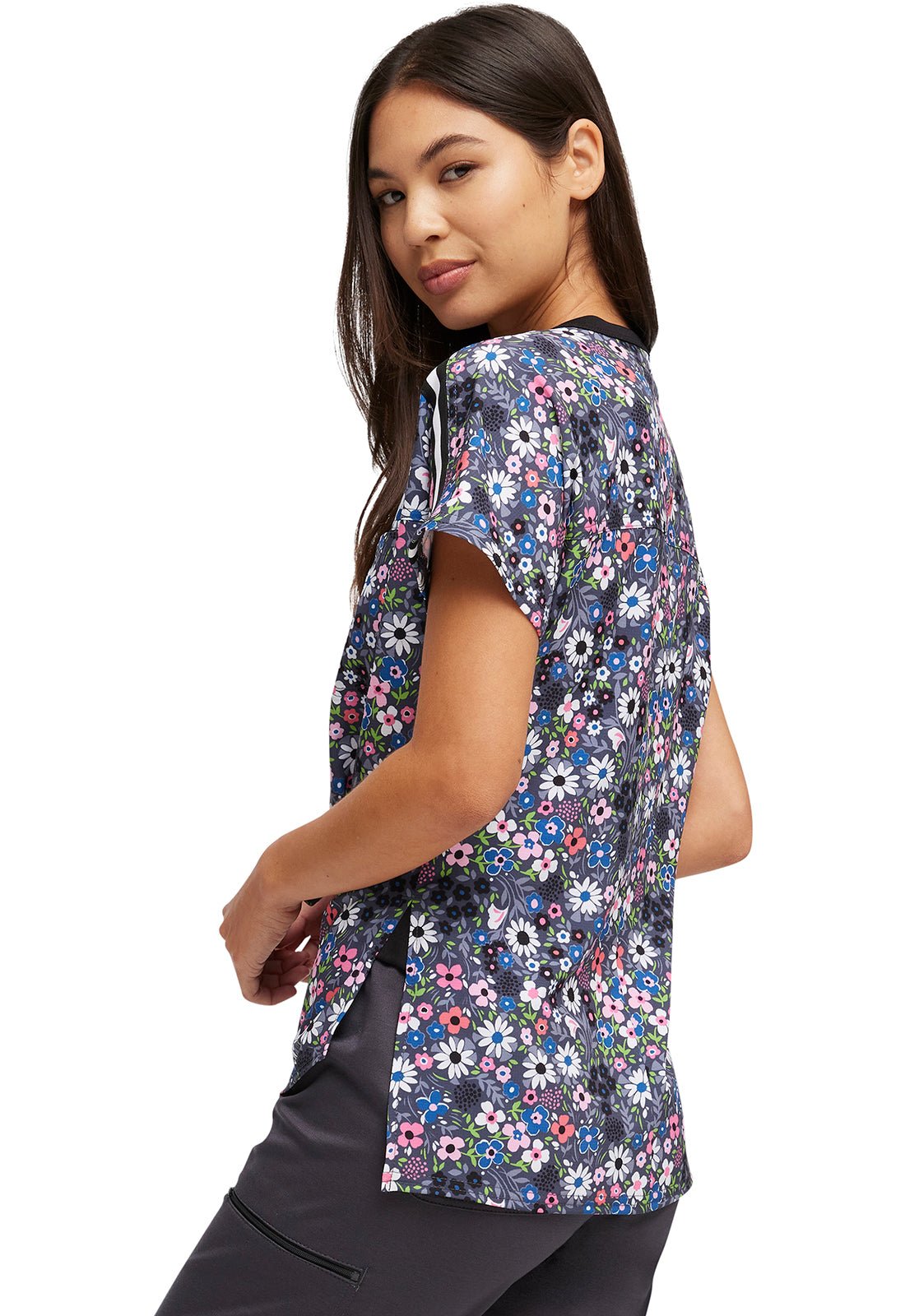 Floral Heartsoul Print Round Neck Scrub Top HS831 DTGN - Scrubs Select