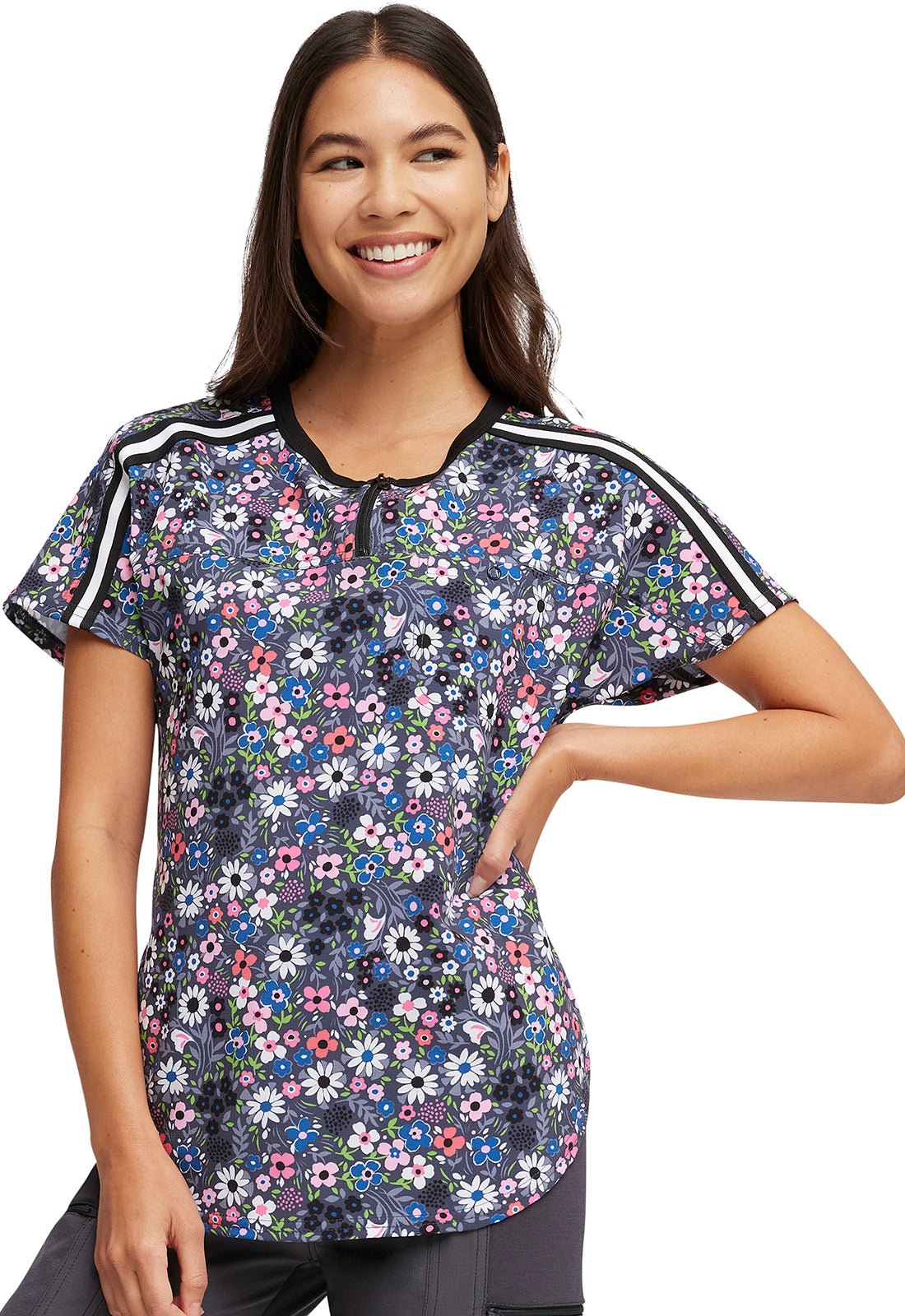 Floral Heartsoul Print Round Neck Scrub Top HS831 DTGN - Scrubs Select