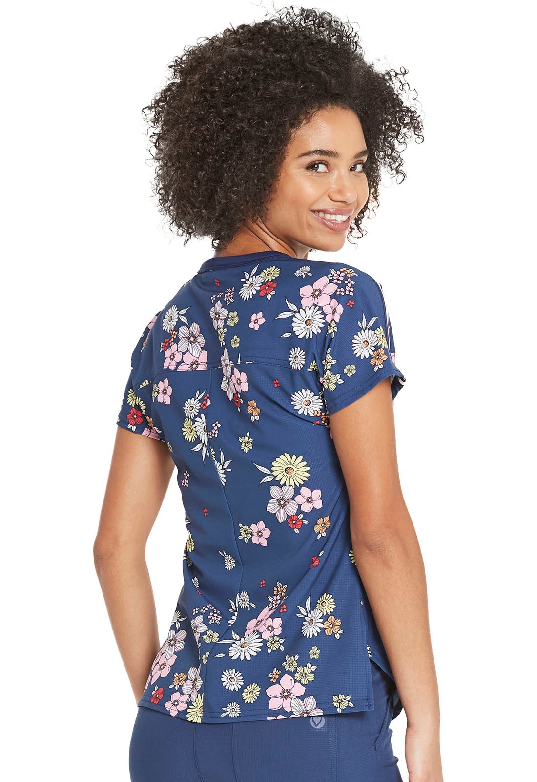 Floral Heartsoul Print Round Neck Scrub Top HS831 FYFW - Scrubs Select