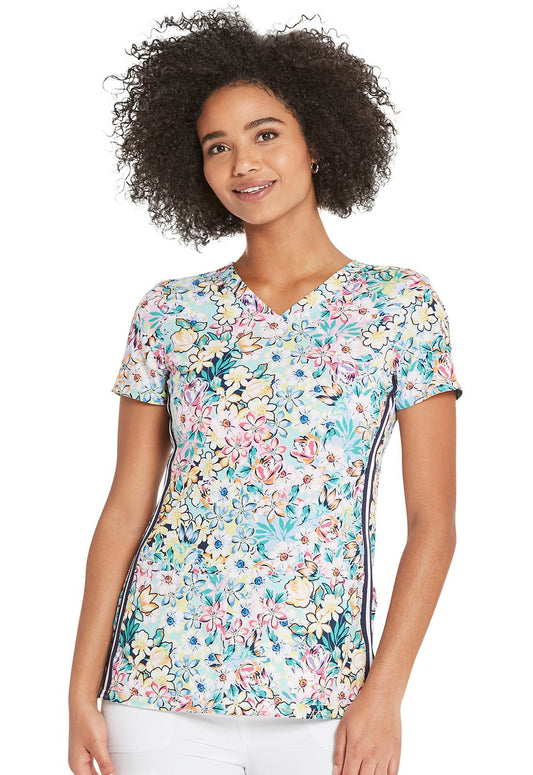 Floral Heartsoul Print V Neck Scrub Top HS720 BMSP - Scrubs Select