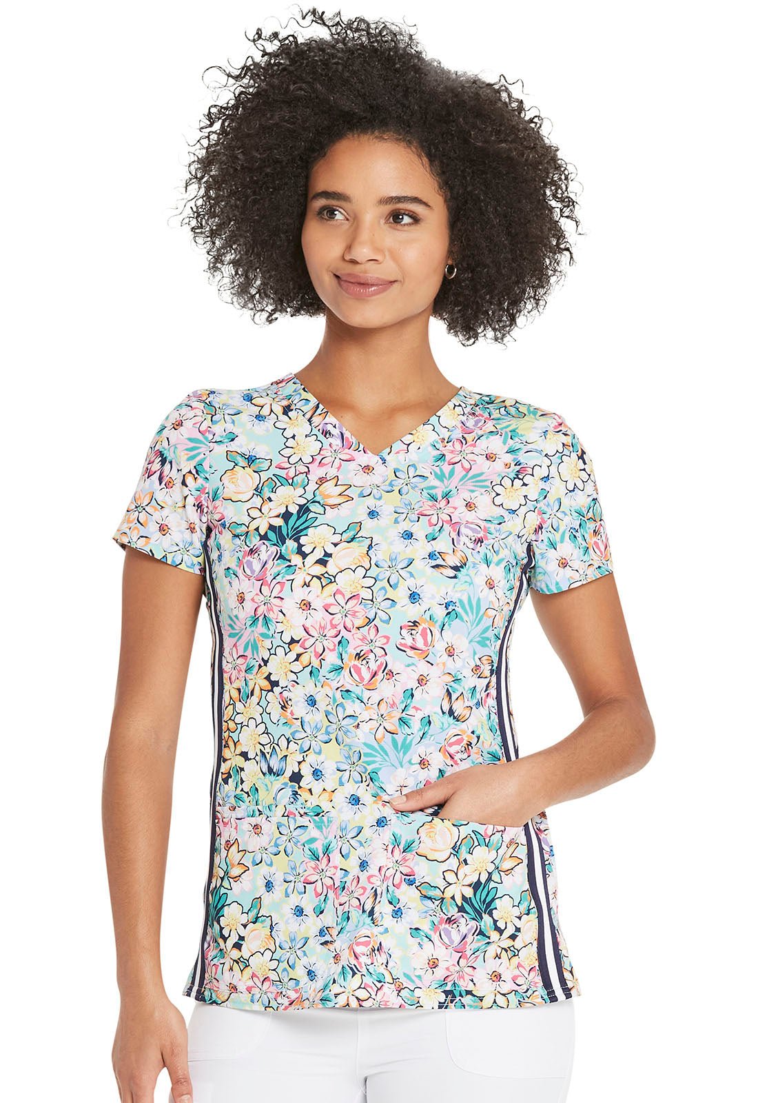 Floral Heartsoul Print V Neck Scrub Top HS720 BMSP - Scrubs Select