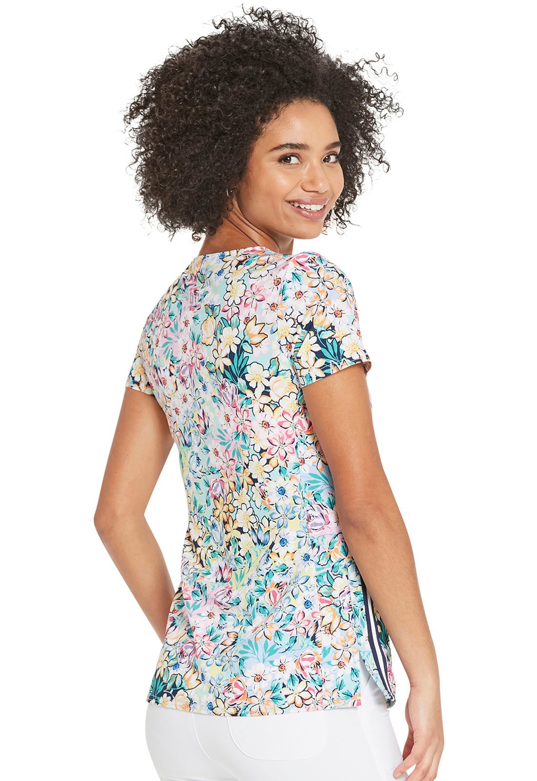 Floral Heartsoul Print V Neck Scrub Top HS720 BMSP - Scrubs Select