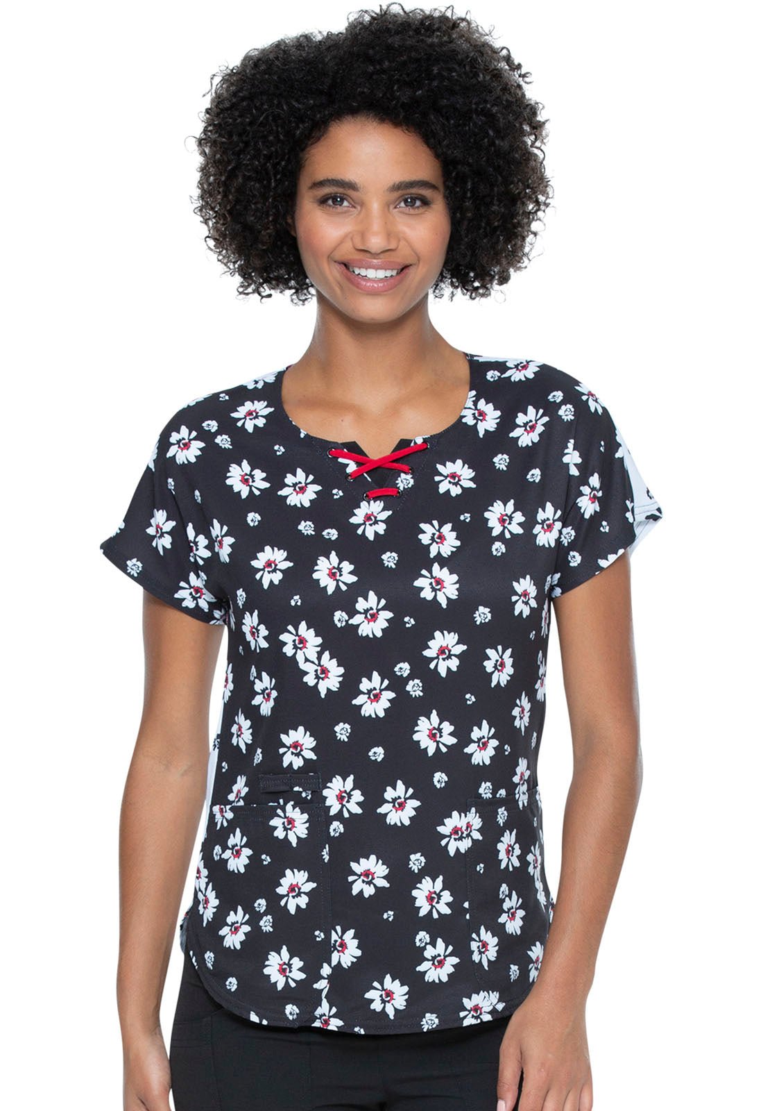 Floral Print Round Neck Scrub Top HS684 IPYU - Scrubs Select